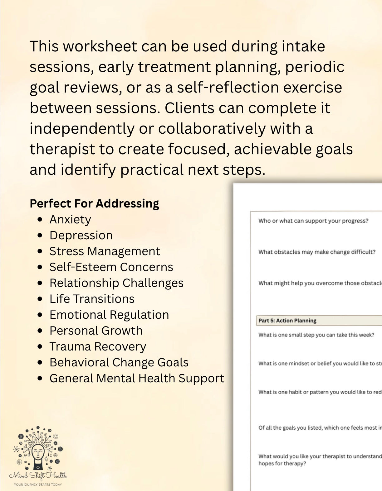Therapy Goals Workbook Treatment Planning Worksheet for Therapists & Counselors Mental Health Goal Setting & Client Intake PDF