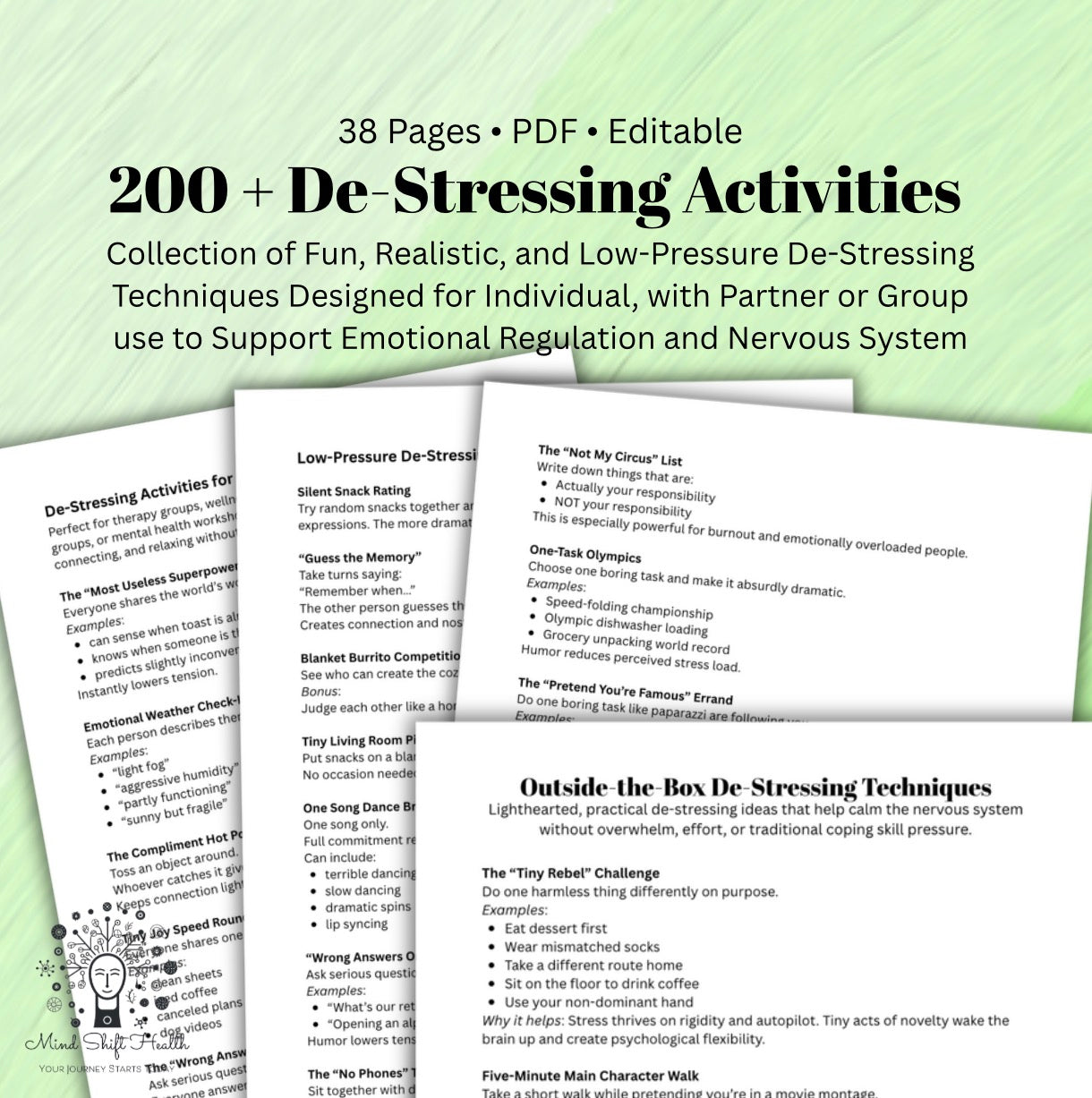 200+ Creative De-Stressing Techniques Workbook for Emotional Regulation, Anxiety & Burnout Support
