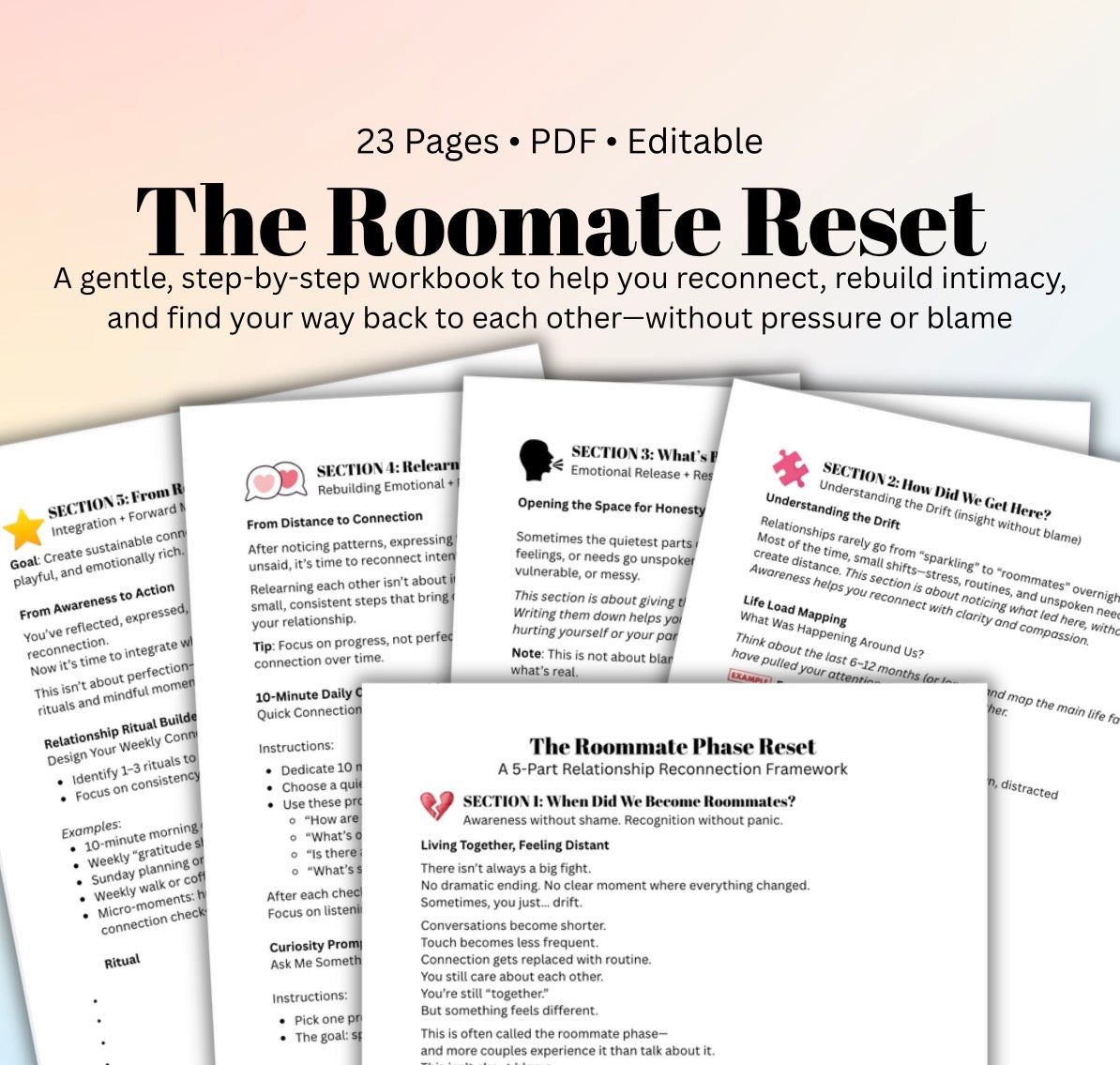 Feeling Like Roommates? Couples Workbook to Reconnect, Improve Communication & Rebuild Intimacy (PDF)
