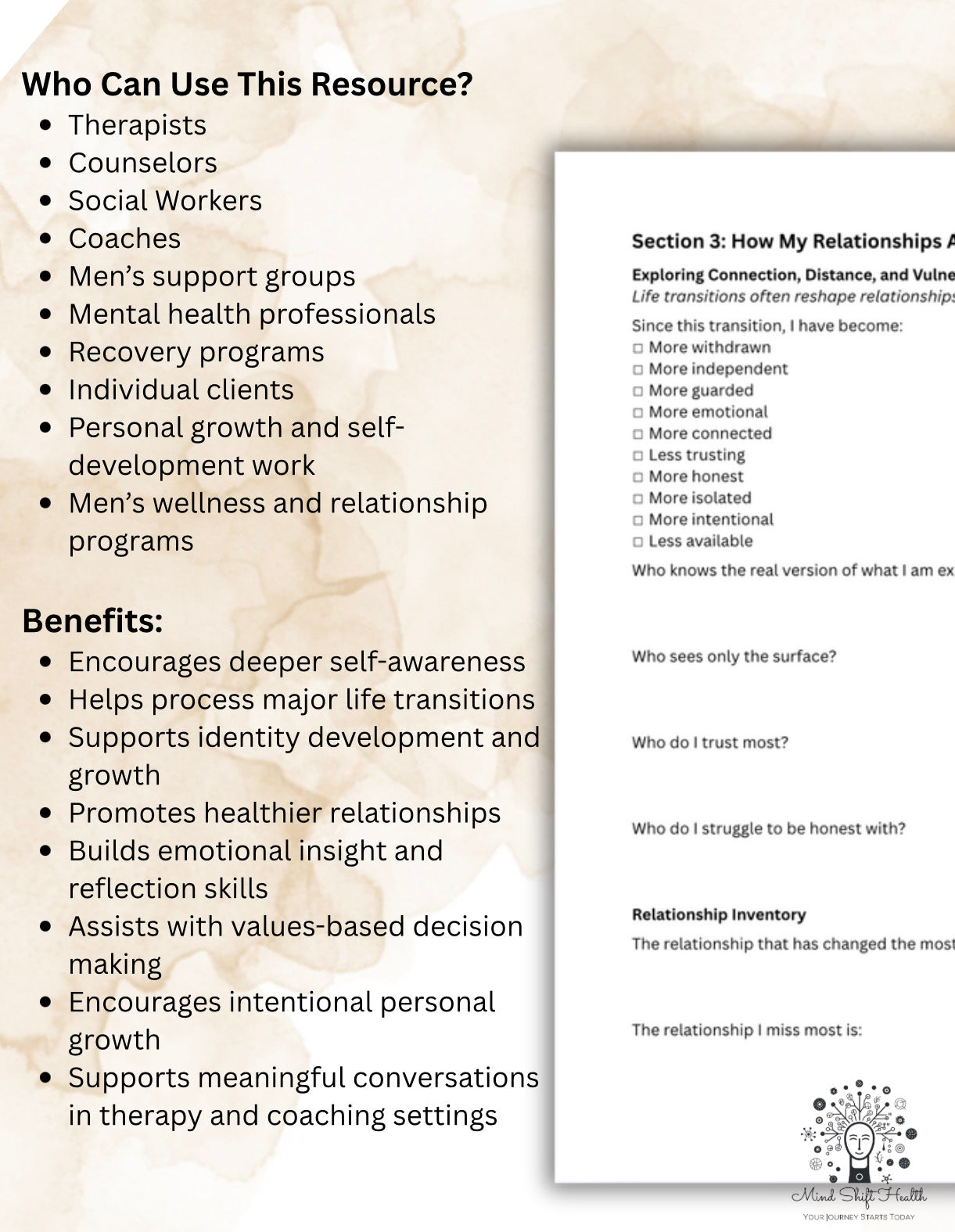 Men’s Relational & Identity Shifts Workbook Life Transitions, Relationships, Purpose & Personal Growth
