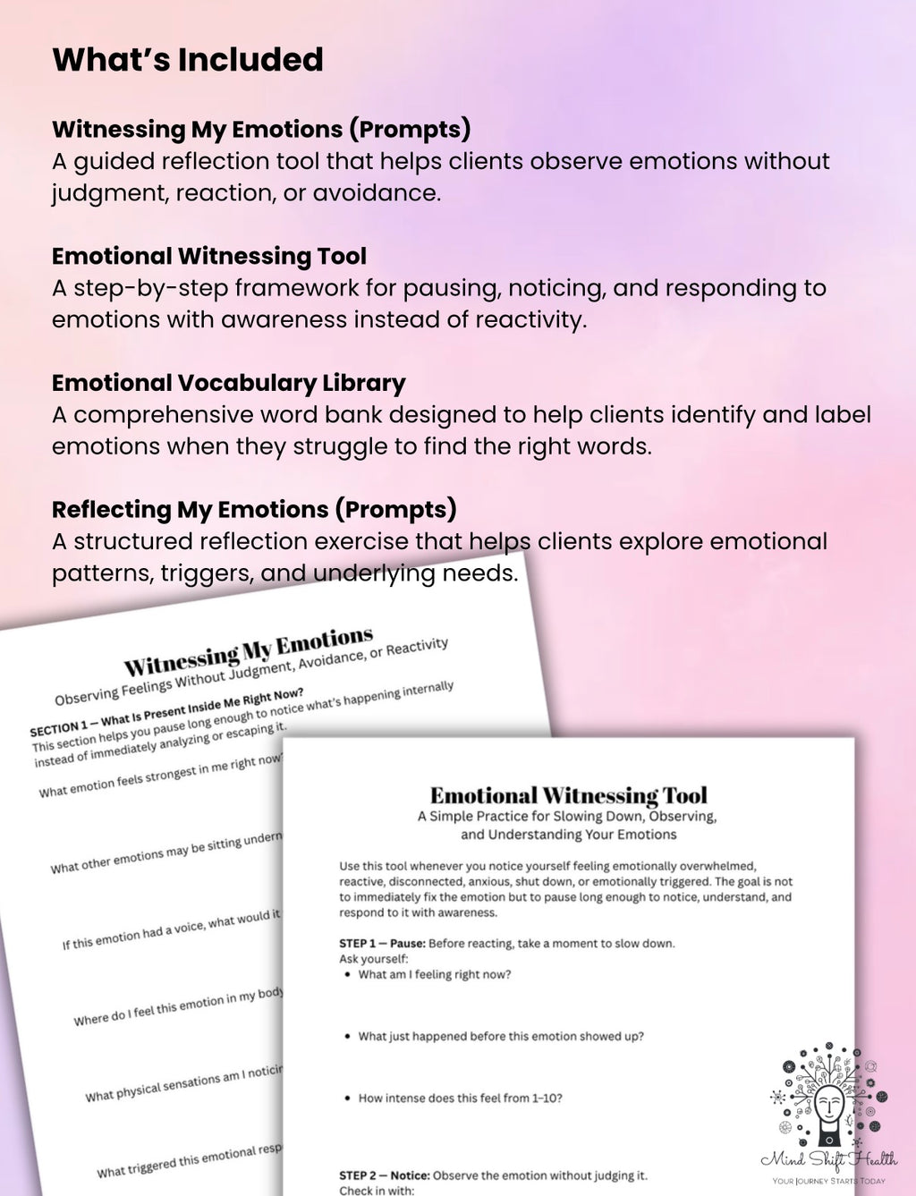 Witnessing my Emotions, Emotional Regulation Bundle Trauma-Informed Therapy Tools for Emotional Awareness, Anxiety, PTSD & Self-Reflection Practice