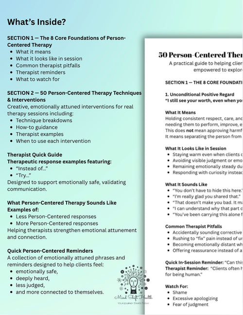 50 Person-Centered Therapy Techniques & Interventions Therapist Response & Validation Bundle