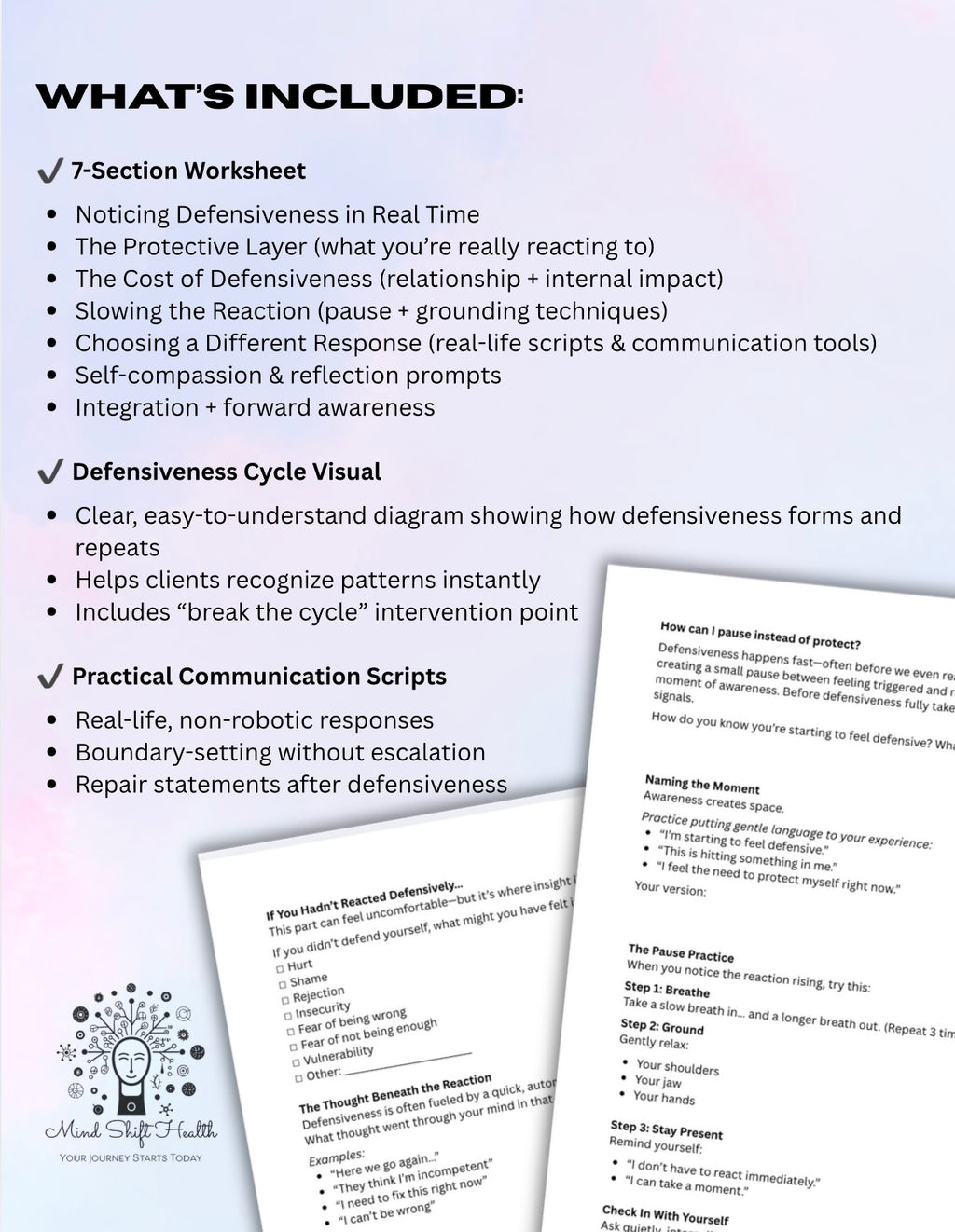 Defensiveness & Emotional Awareness Worksheet Therapy Printable Self-Reflection & Relationship Tools PDF