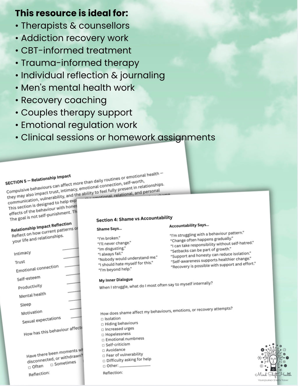 Porn Addiction Recovery Workbook CBT Therapy Worksheets for Emotional Healing Triggers & Relapse Prevention Printable PDF
