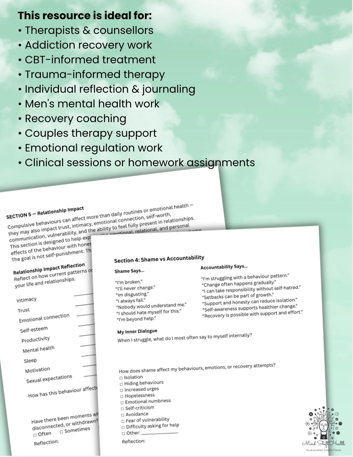 Porn Addiction Recovery Workbook CBT Therapy Worksheets for Emotional Healing Triggers & Relapse Prevention Printable PDF