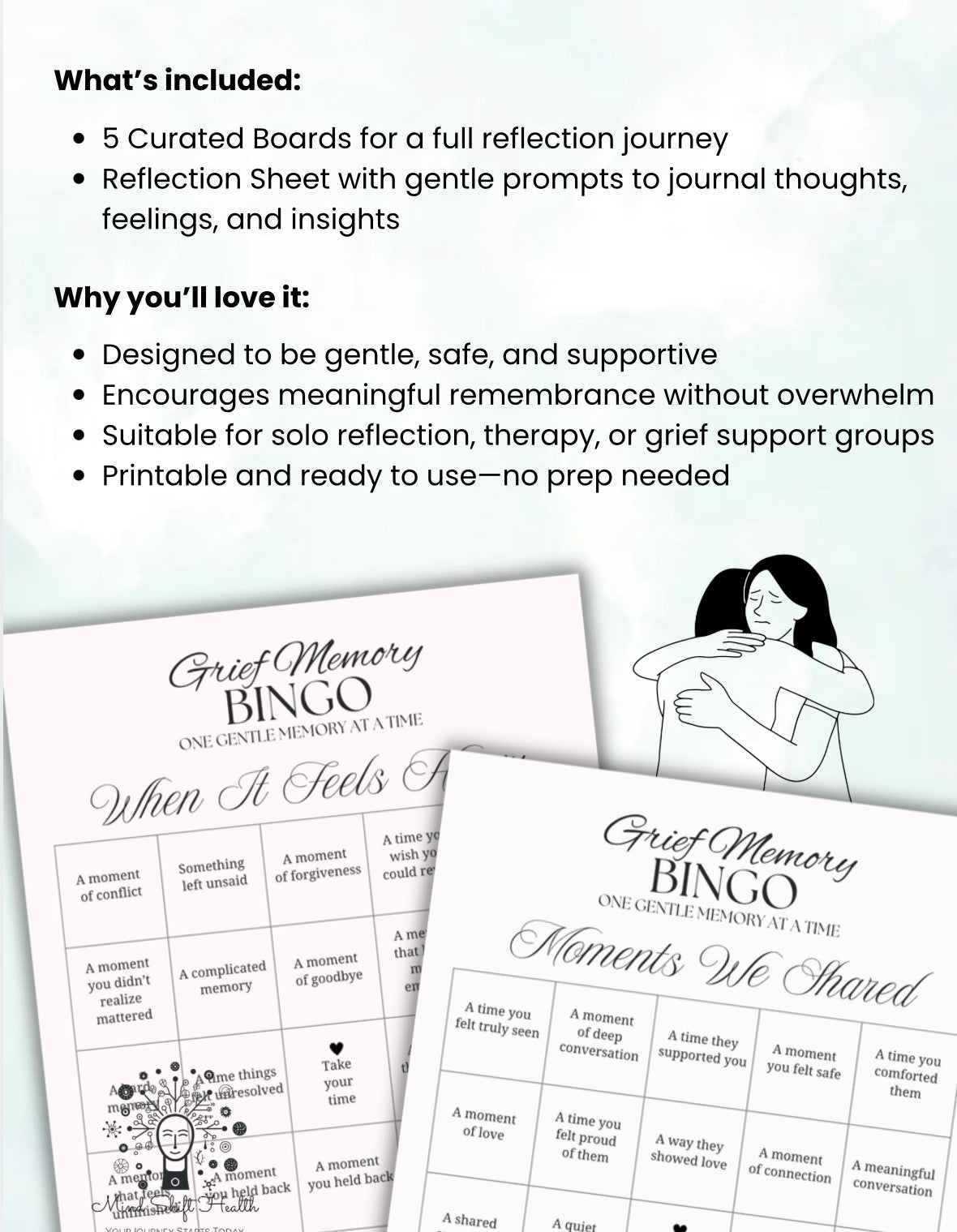 Grief Memory Bingo Printable Bereavement Activity, Loss Reflection Worksheet, Memory Journal, Therapeutic Grief Tool