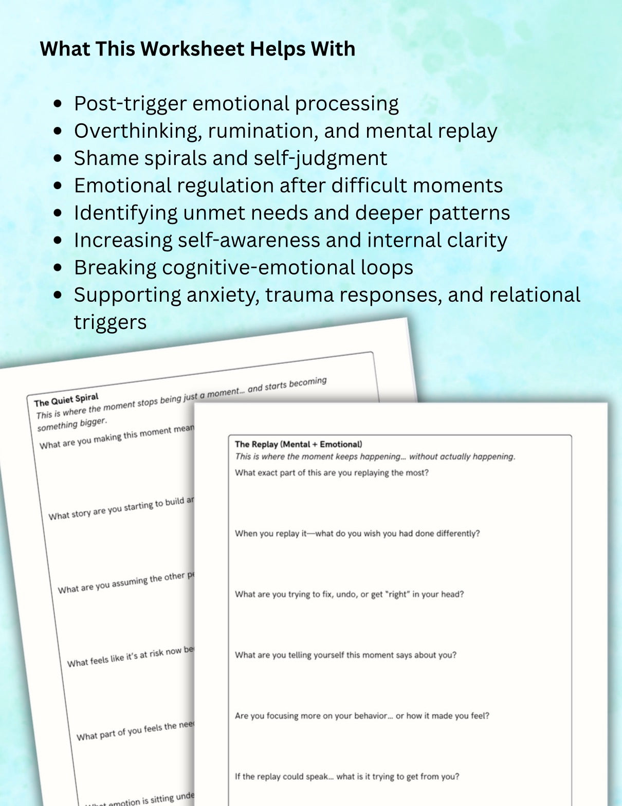 Post Trigger Processing Worksheet Overthinking & Rumination Help, Anxiety Therapy Printable, Self Reflection PDF
