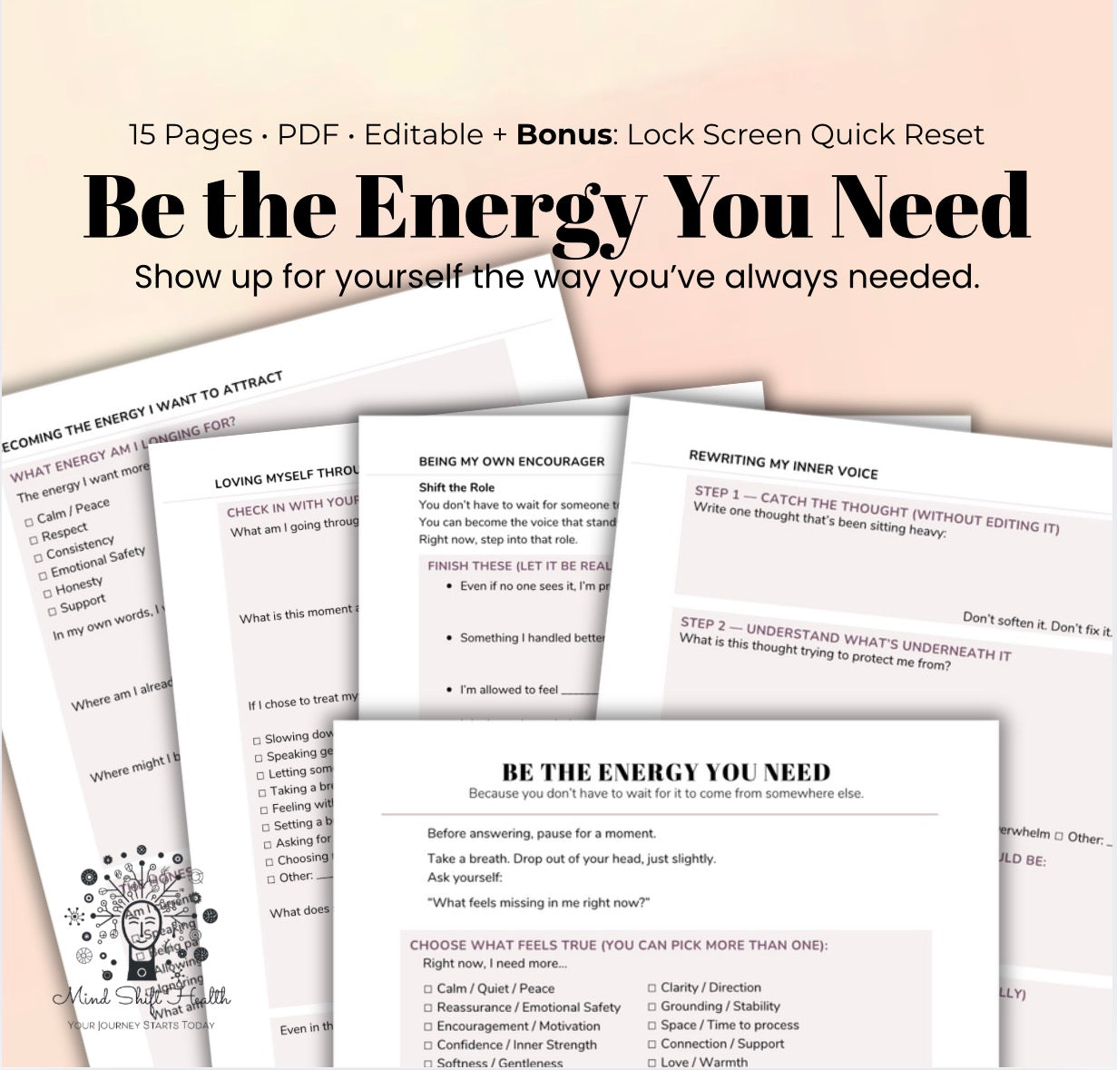 Be The Energy You Need Self Love & Inner Voice Worksheet