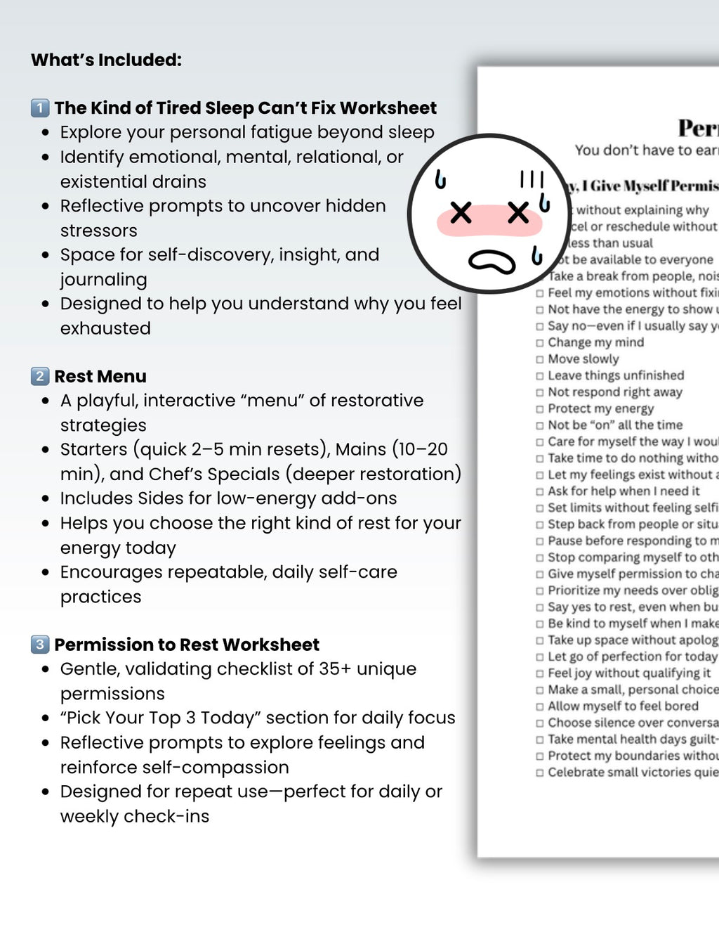Burnout Rest & Nervous System Regulation Toolkit Permission to Rest Worksheets for Deep Fatigue & Emotional Exhaustion (Printable PDF)