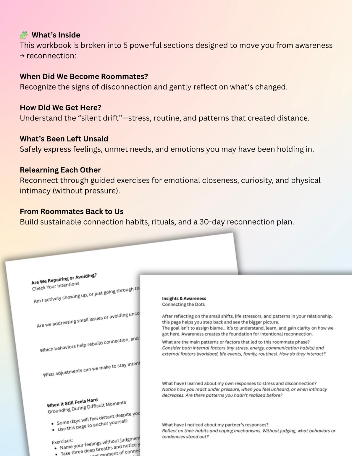 Feeling Like Roommates? Couples Workbook to Reconnect, Improve Communication & Rebuild Intimacy (PDF)