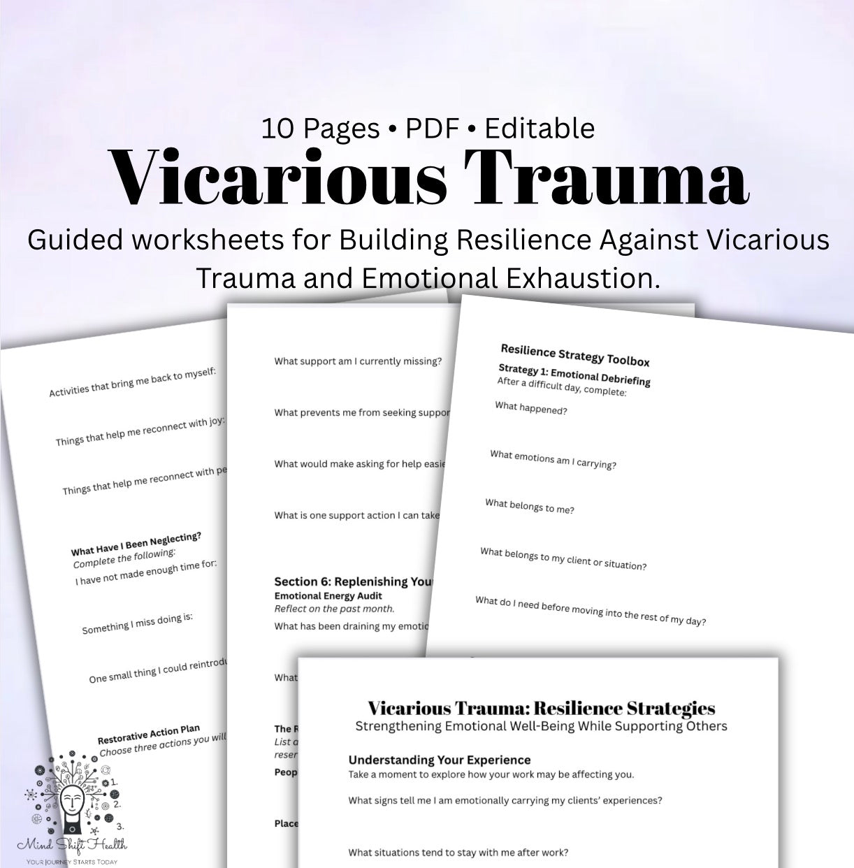 Vicarious Trauma Resilience Workbook for Therapists Counselors & Helping Professionals