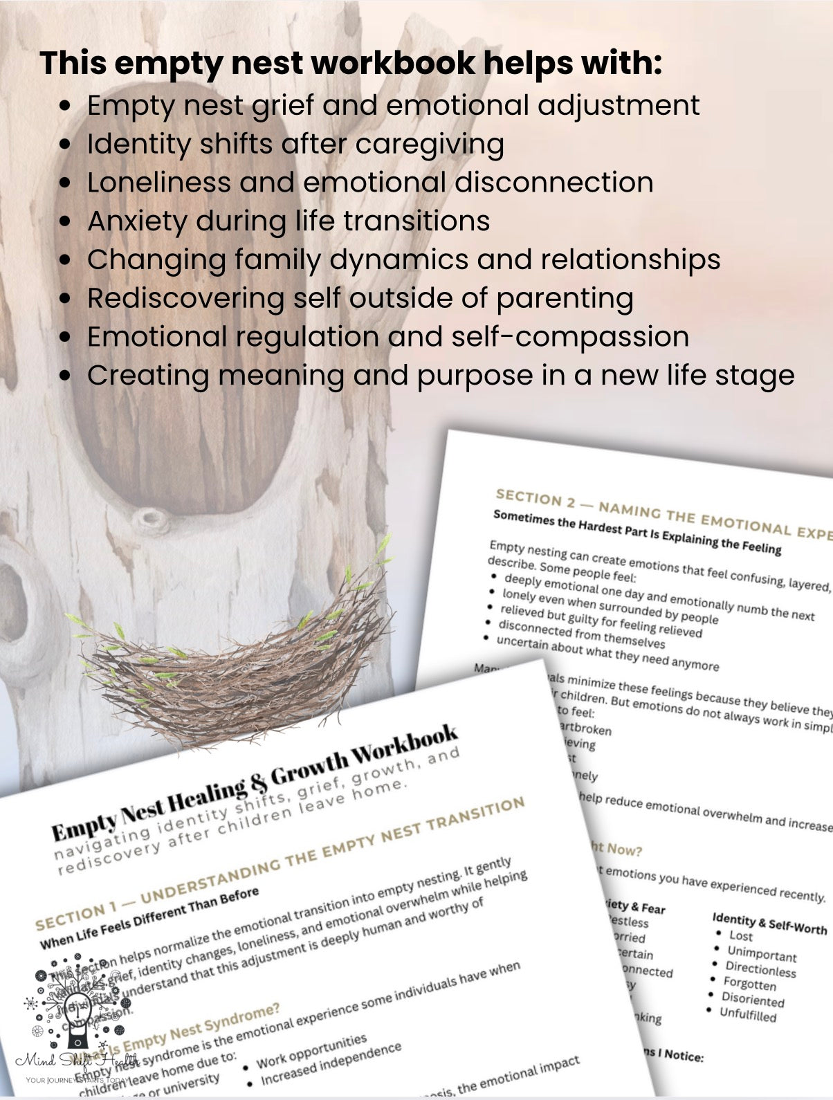 Empty Nest Healing Workbook Grief, Identity Shift & Life Transition Journal for Parents After Children Leave Home (Printable PDF)