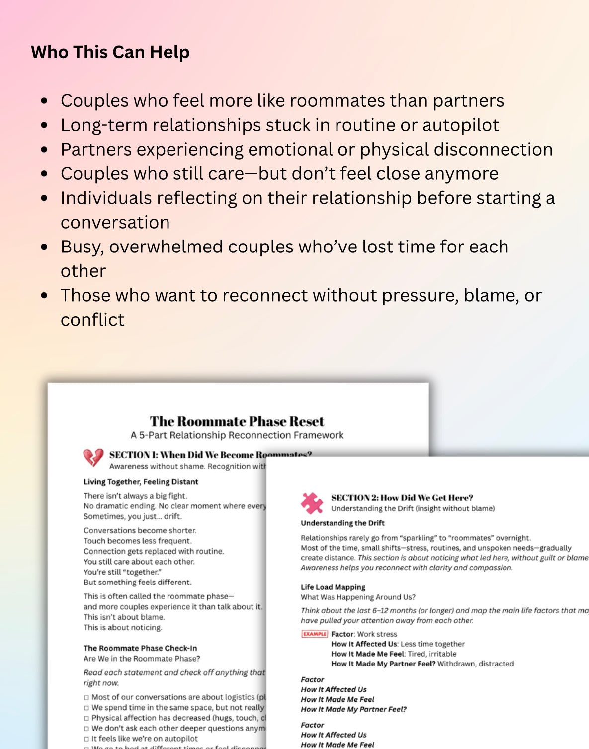 Feeling Like Roommates? Couples Workbook to Reconnect, Improve Communication & Rebuild Intimacy (PDF)