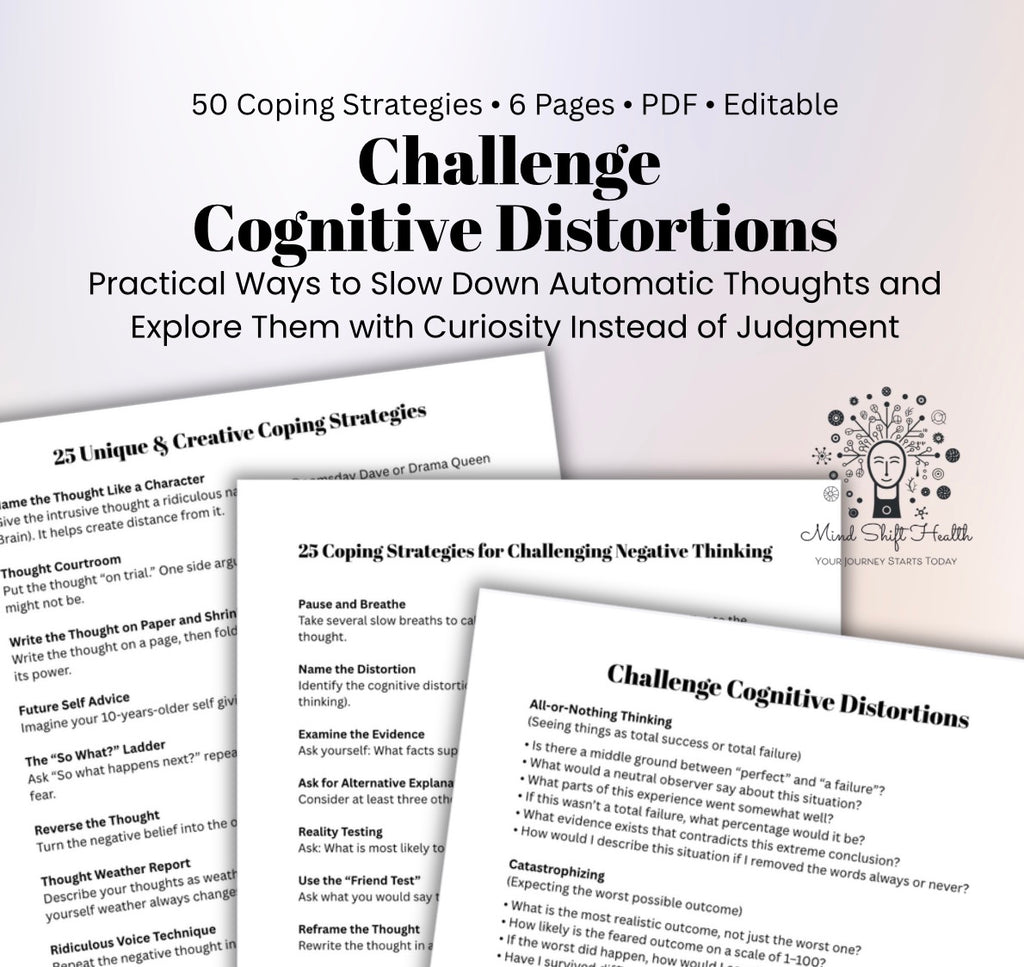 Cognitive Distortion Challenge Prompts CBT Questions Negative Thoughts Out of the Box Coping Strategies for Negative Thinking Therapist Resource Self-Help Tool
