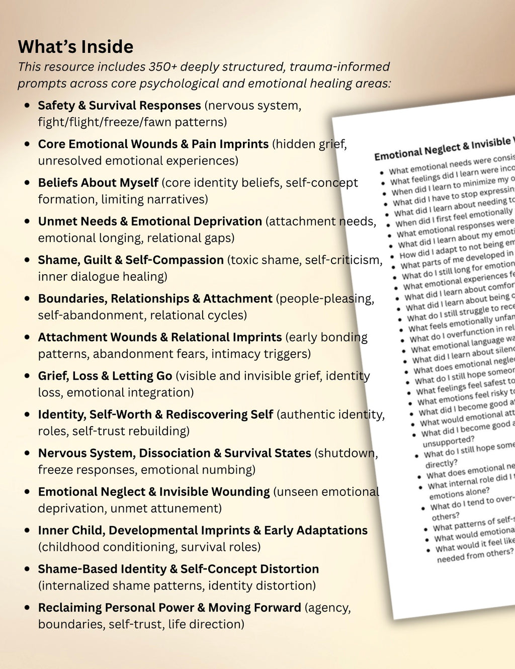 350+ Clinical Trauma-Informed Journal Prompts Therapy Session Worksheets for Attachment, Nervous System & Emotional Processing
