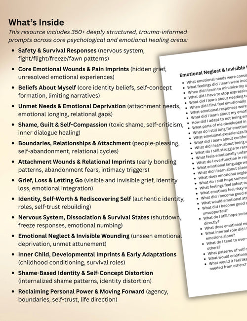 350+ Clinical Trauma-Informed Journal Prompts Therapy Session Worksheets for Attachment, Nervous System & Emotional Processing