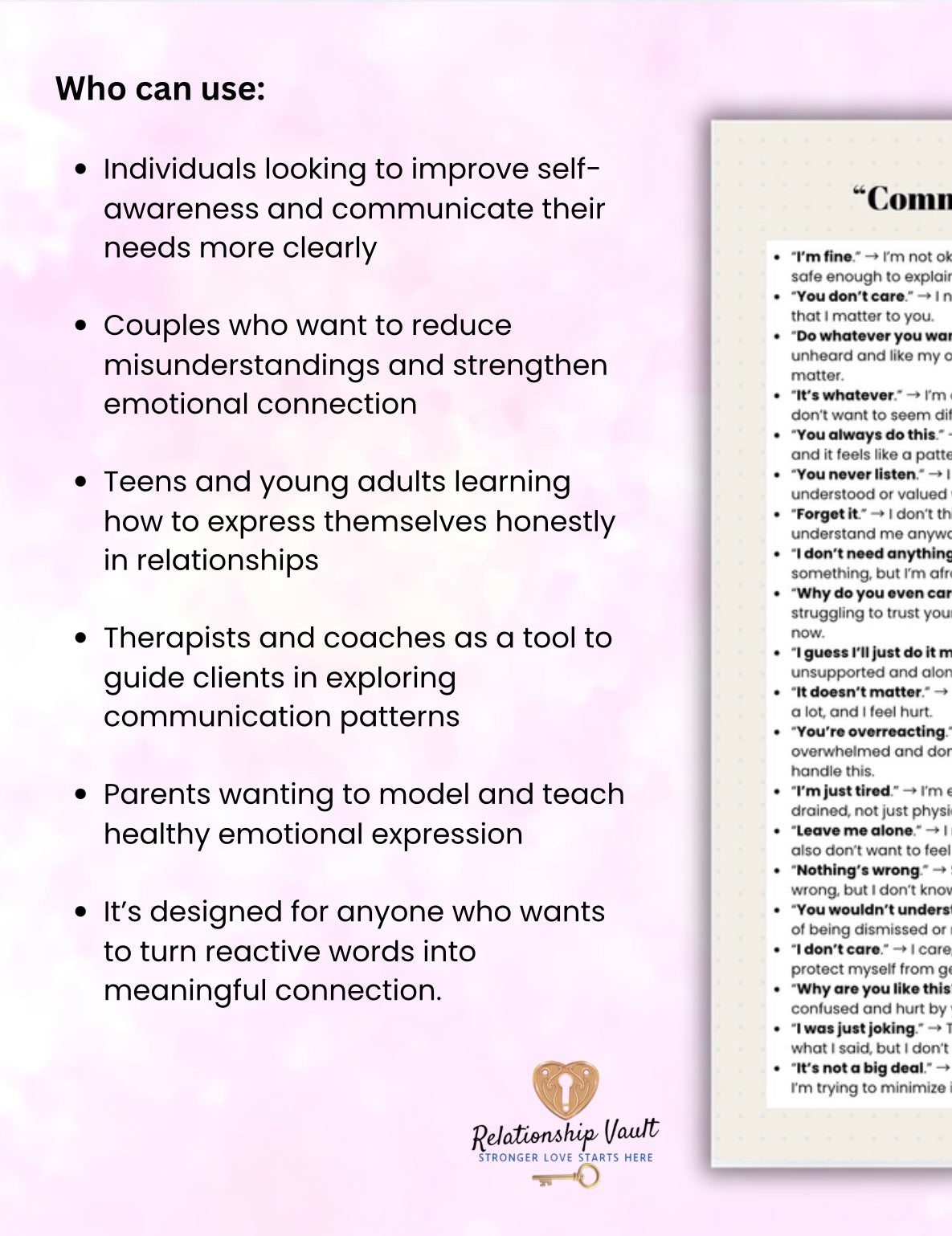 What I Say vs. What I Mean Worksheet Communication & Conflict Resolution Tool for Couples, Teens & Therapy