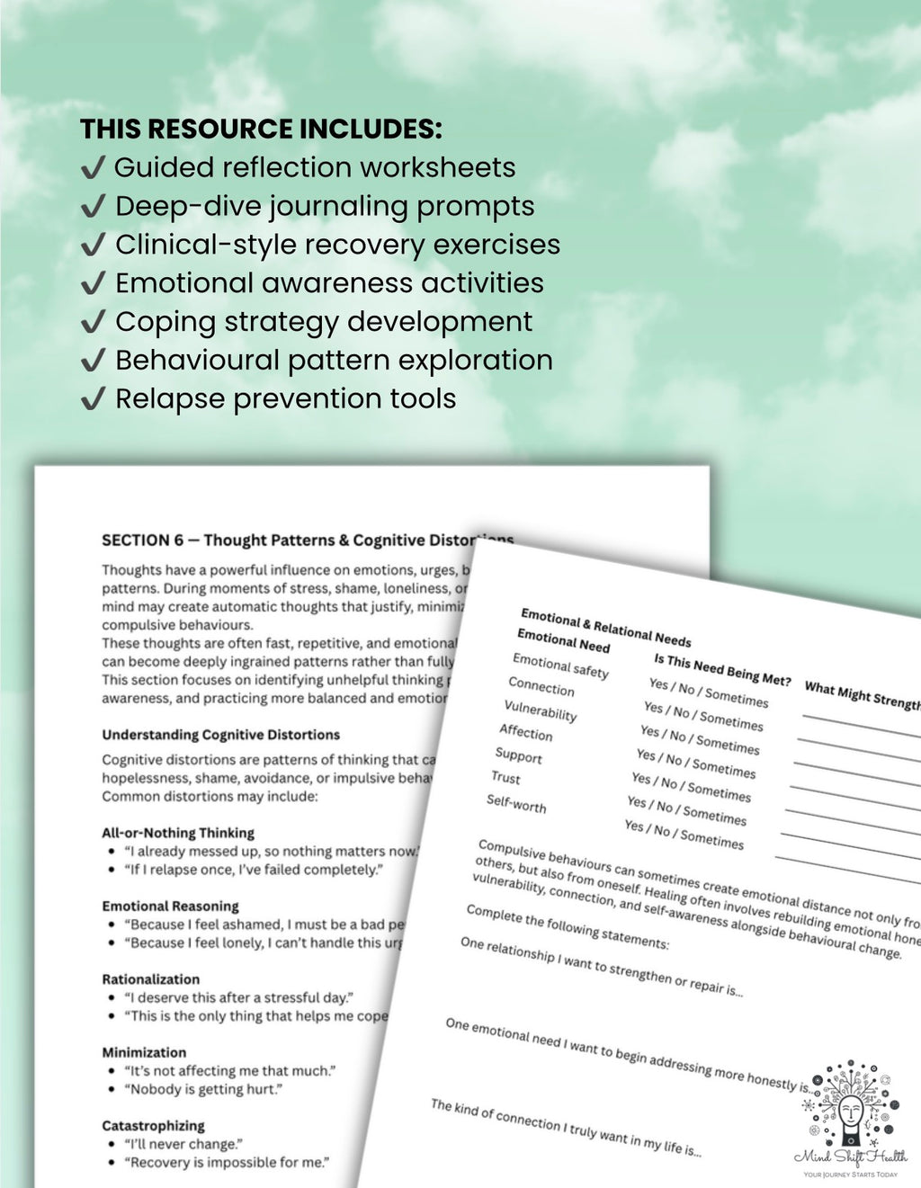 Porn Addiction Recovery Workbook CBT Therapy Worksheets for Emotional Healing Triggers & Relapse Prevention Printable PDF