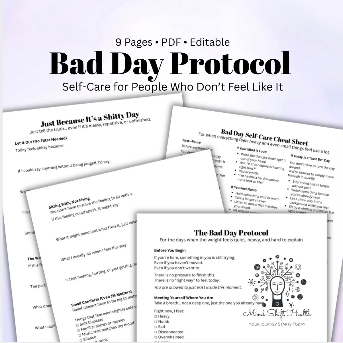 Bad Day Protocol Bundle, Self-Care Worksheets, Low Mood Support (PDF)