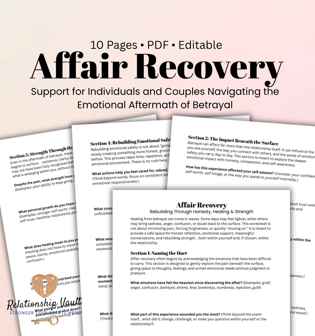 Affair Recovery Worksheet PDF Infidelity Healing & Betrayal Trauma Therapy Workbook for Individuals & Couples