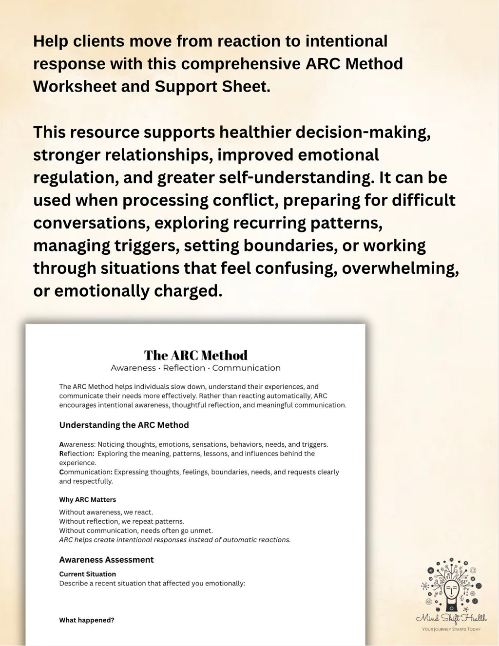 ARC Method Therapy Workbook Awareness, Reflection & Communication Framework