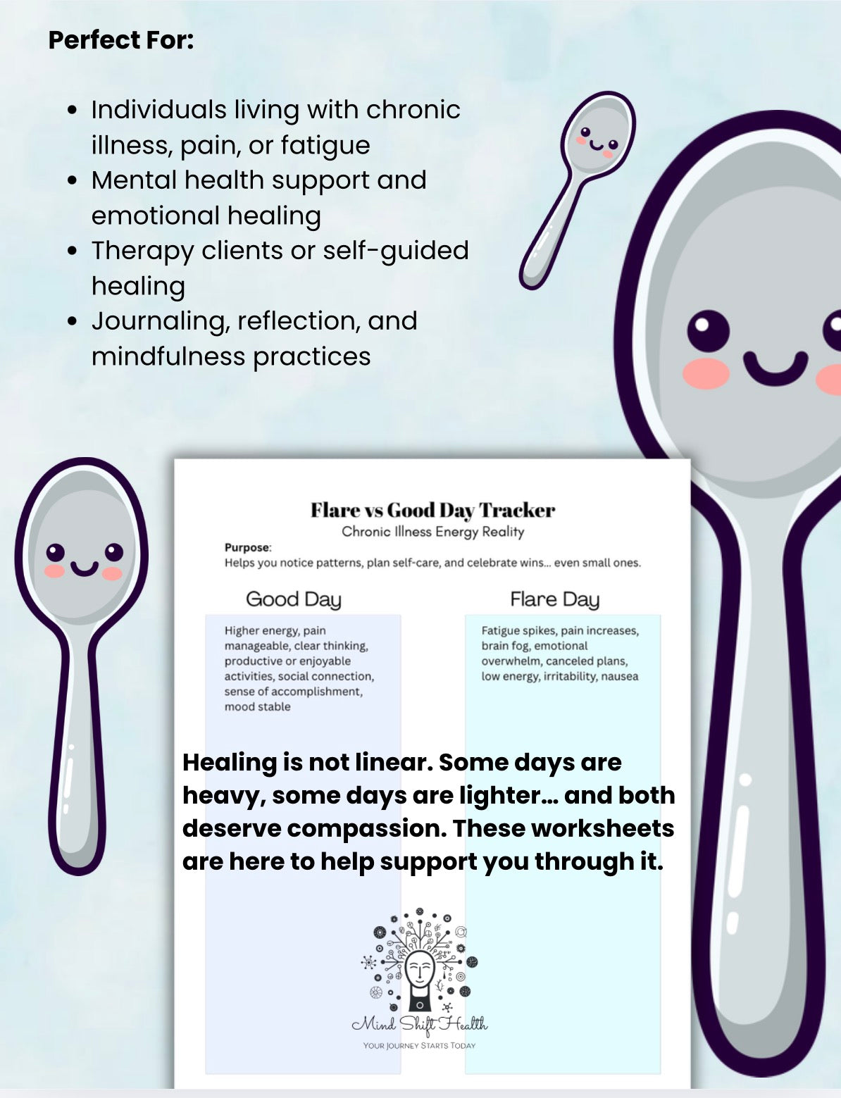Chronic Illness Worksheet Flare Up Days Self-Care & Emotional Healing Tracker Printable Daily Reflection PDF