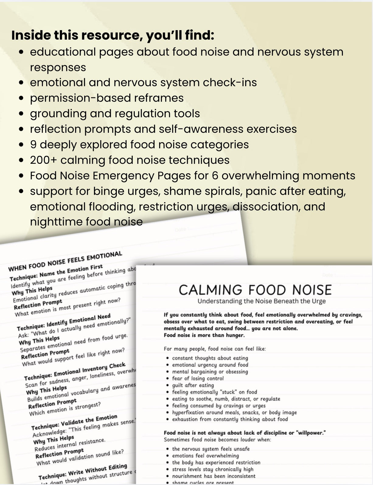 Food Noise & Emotional Eating Workbook Binge Eating Urges & Nervous System Regulation CBT Guide (Printable PDF)