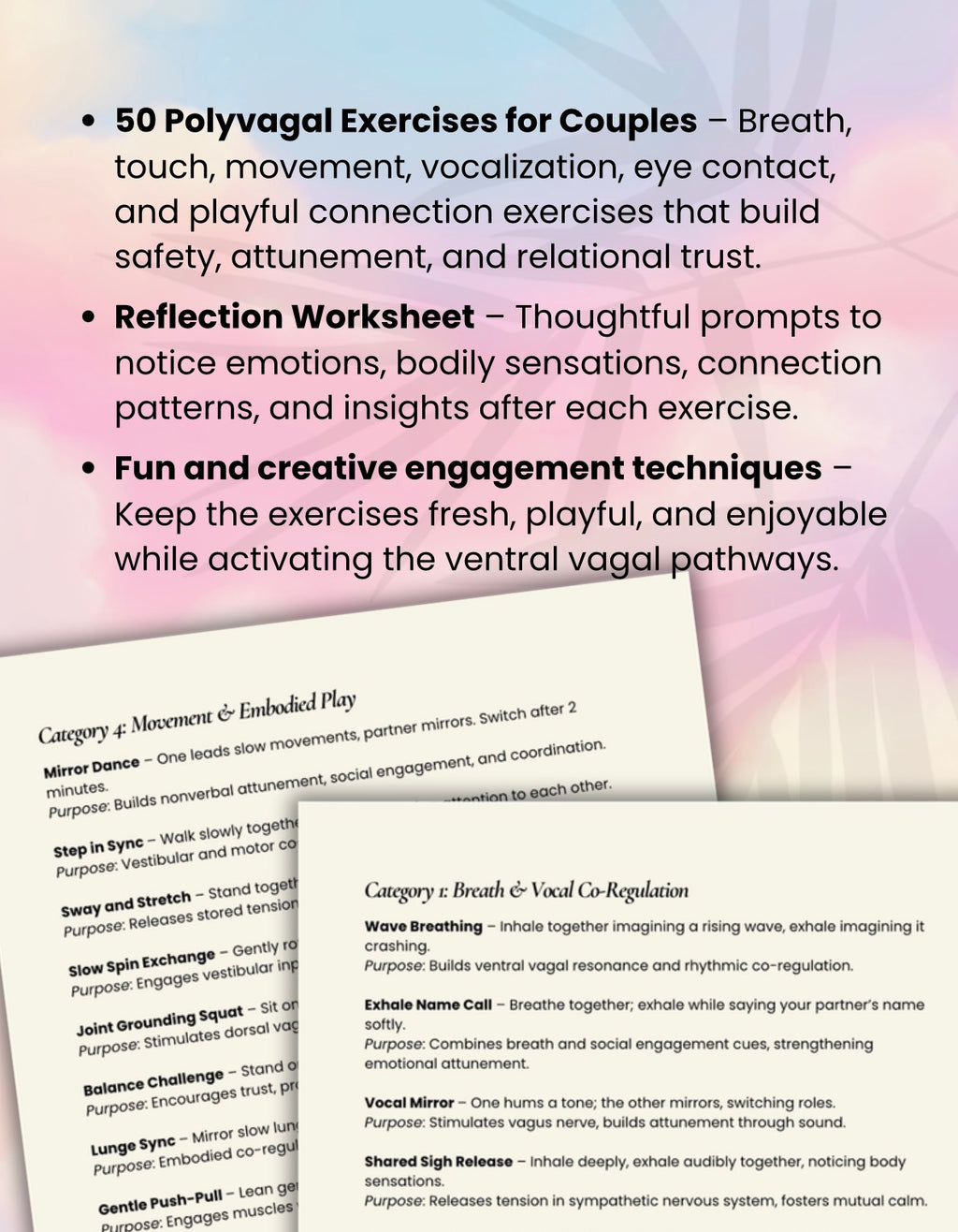 Polyvagal Exercises for Couples – 50 Co-Regulation Exercises + Reflection Worksheet for Connection & Intimacy