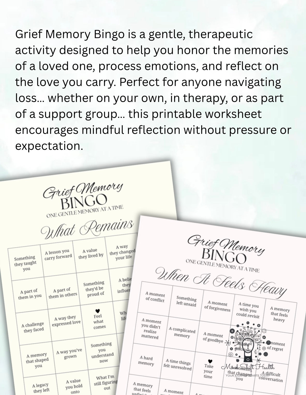 Grief Memory Bingo Printable Bereavement Activity, Loss Reflection Worksheet, Memory Journal, Therapeutic Grief Tool