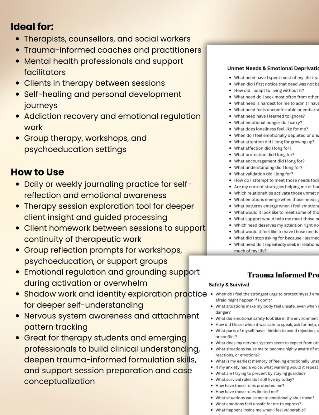 350+ Clinical Trauma-Informed Journal Prompts Therapy Session Worksheets for Attachment, Nervous System & Emotional Processing
