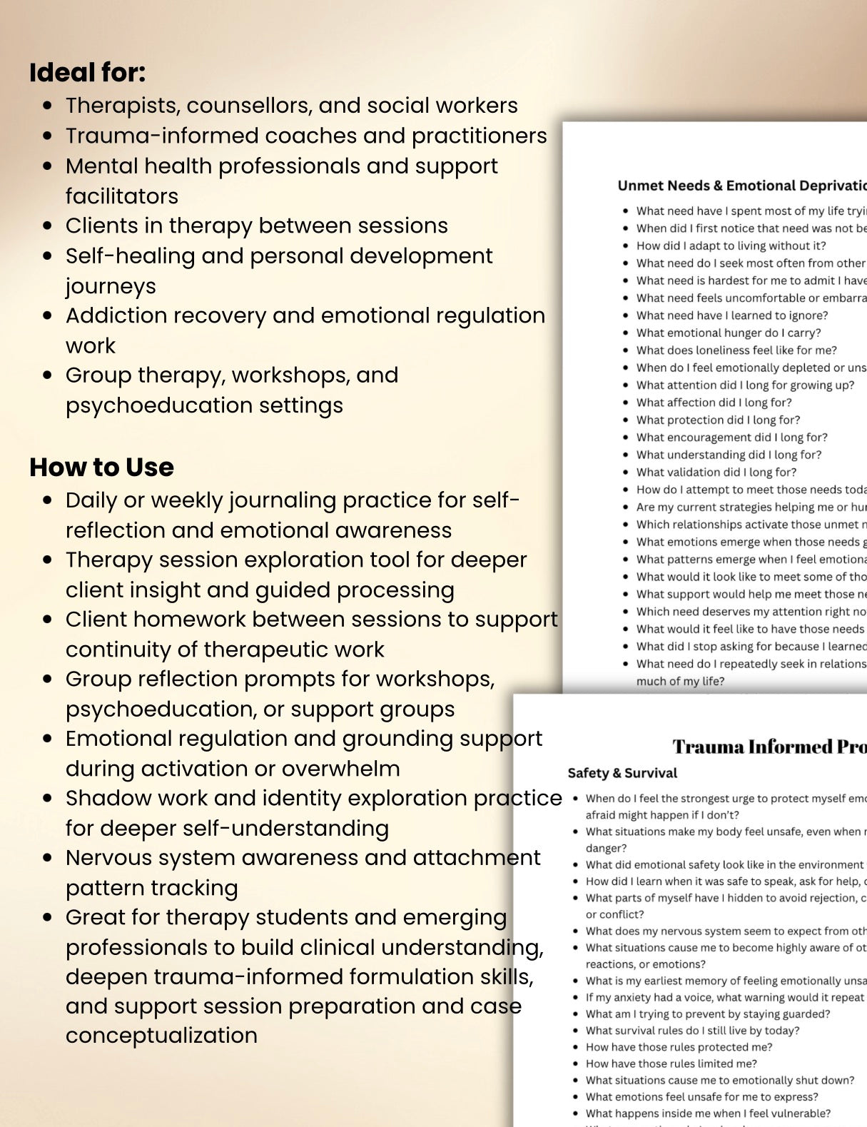 350+ Clinical Trauma-Informed Journal Prompts Therapy Session Worksheets for Attachment, Nervous System & Emotional Processing