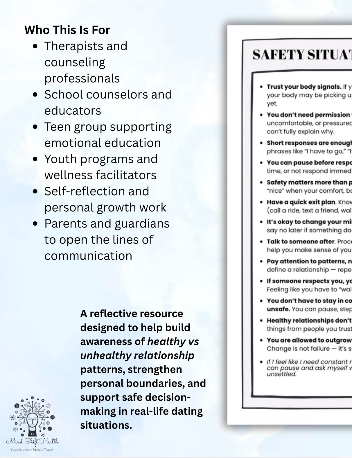 Teen Dating Safety Workbook Healthy vs Unhealthy Relationships, Boundaries & Communication Skills