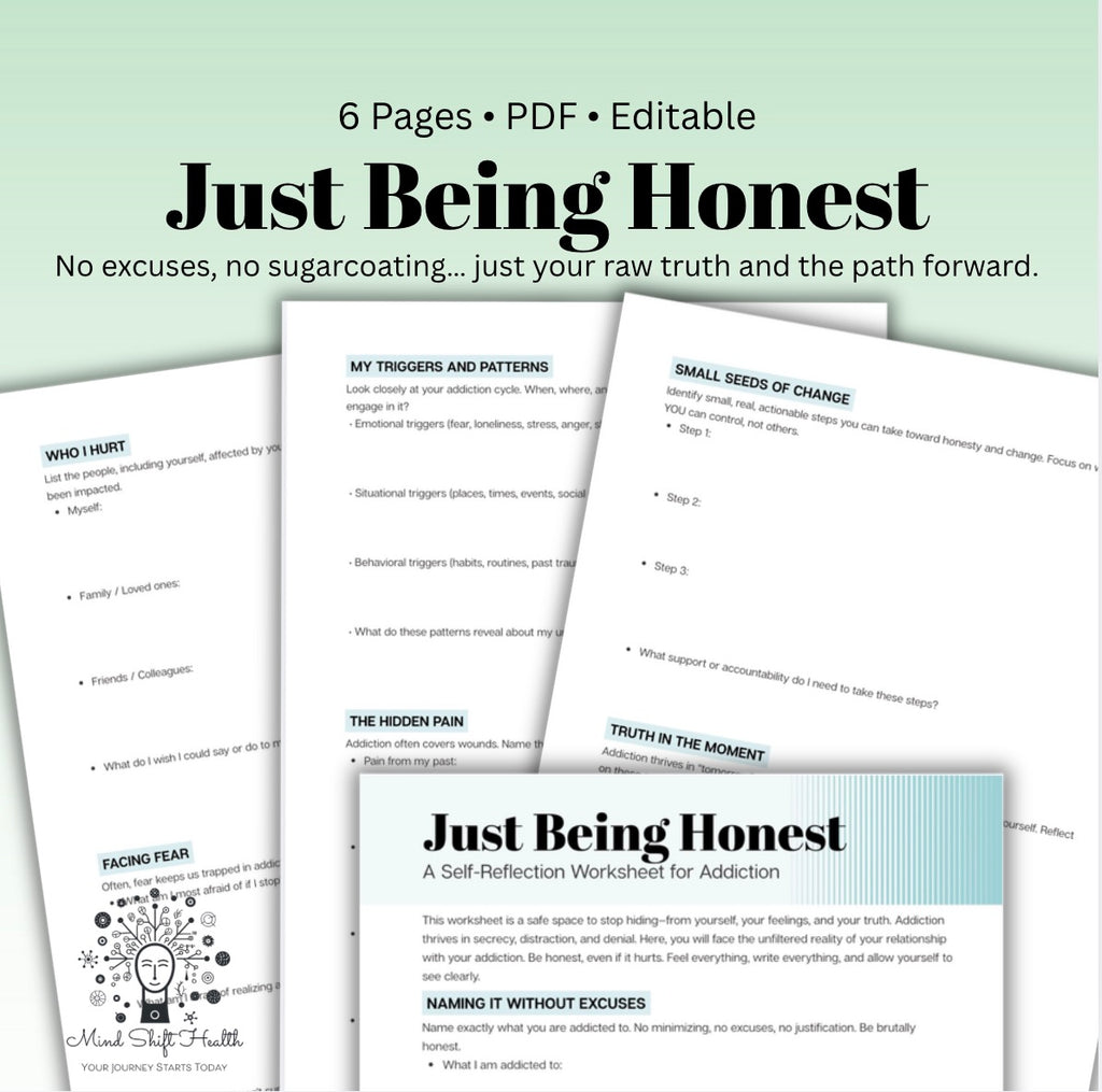 Just Being Honest Worksheet for Addiction Recovery Self-Reflection & Journaling Tool for Healing, Sobriety, and Emotional Awareness
