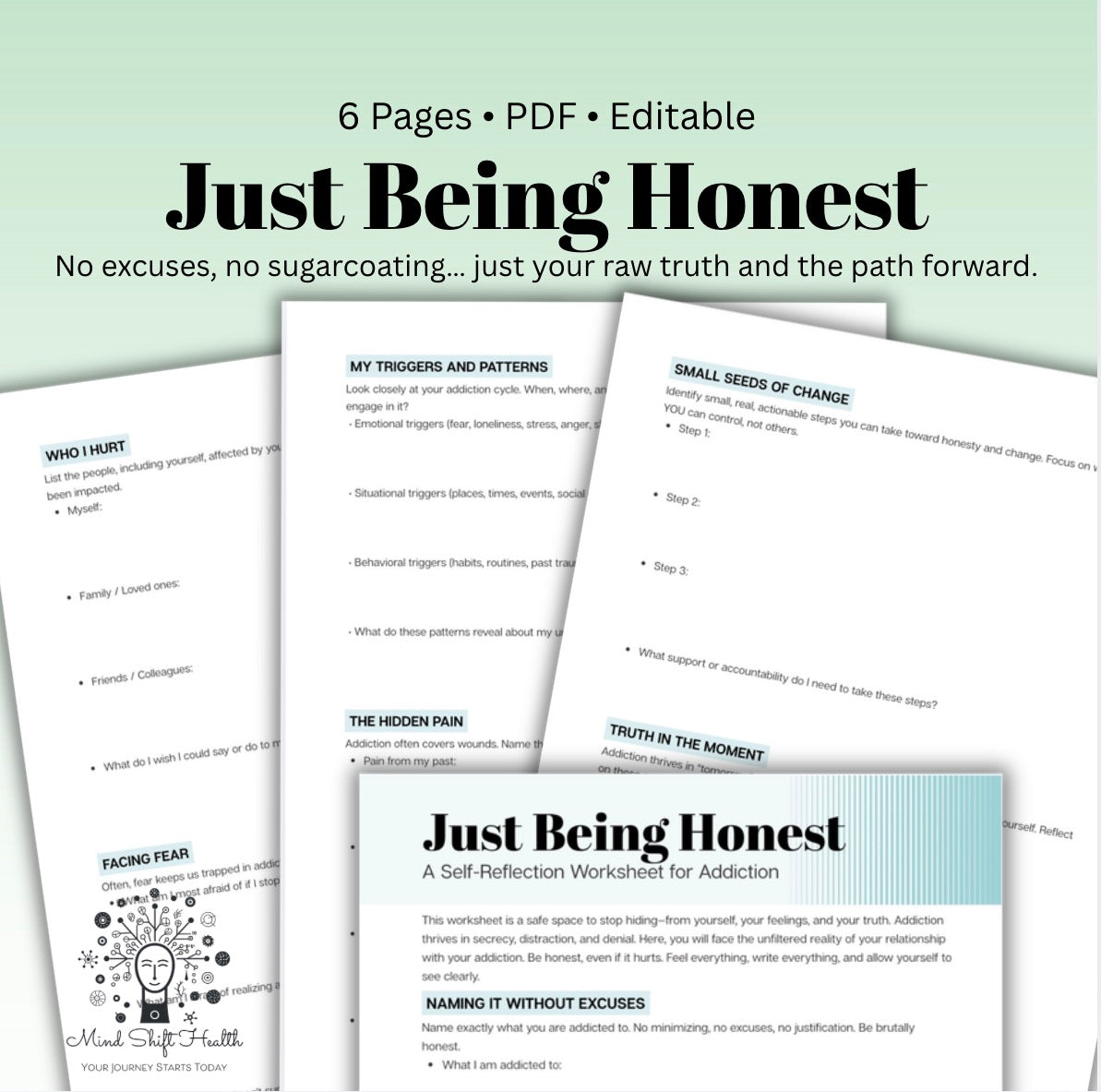 Just Being Honest Worksheet for Addiction Recovery Self-Reflection & Journaling Tool for Healing, Sobriety, and Emotional Awareness