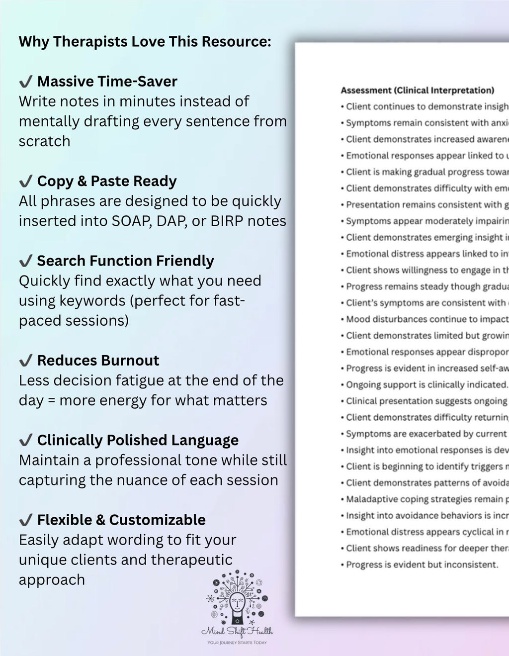 Therapist Documentation Wording Vault SOAP DAP BIRP Notes Copy & Paste Clinical Phrase Bank