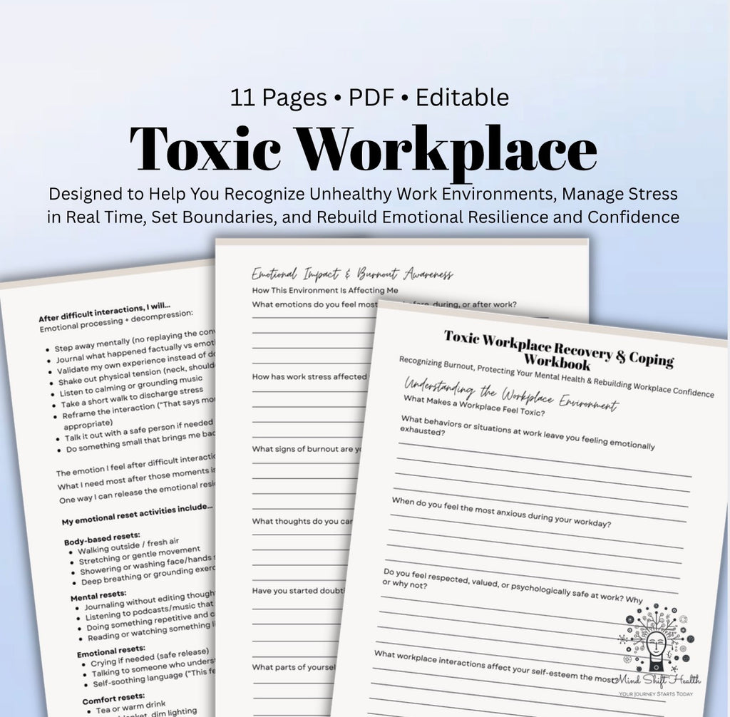 Toxic Workplace Recovery Workbook Burnout, Workplace Anxiety & Stress Relief Coping Skills Printable Guide