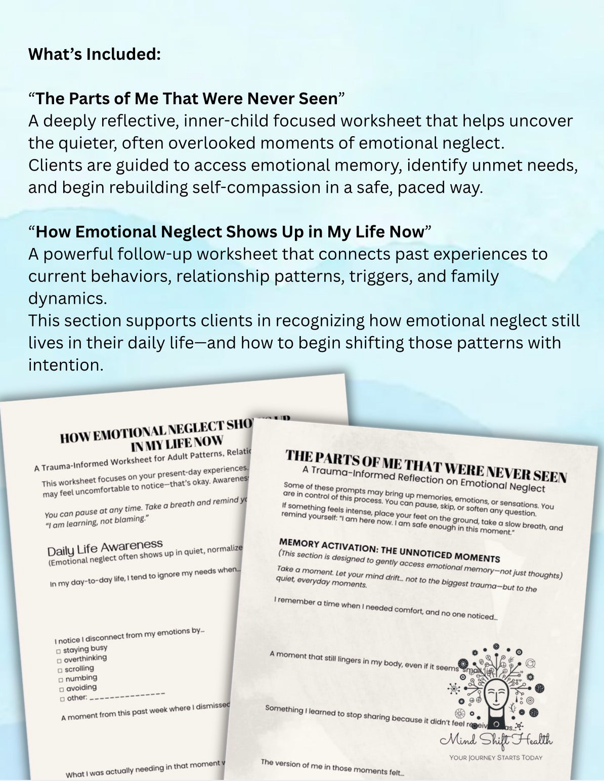 Emotional Neglect Healing Worksheets, Reconnect With Yourself, Inner Child & Relationship Healing, Trauma-Informed Printable Workbook