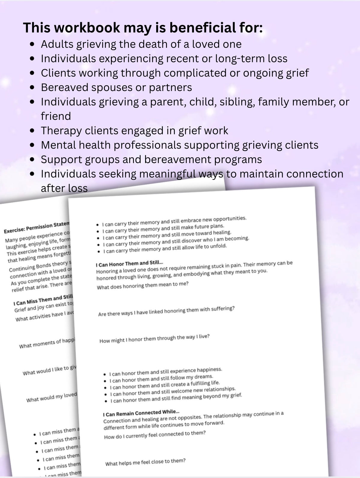 Continuing Bonds Grief Workbook Therapeutic Grief & Bereavement Resource