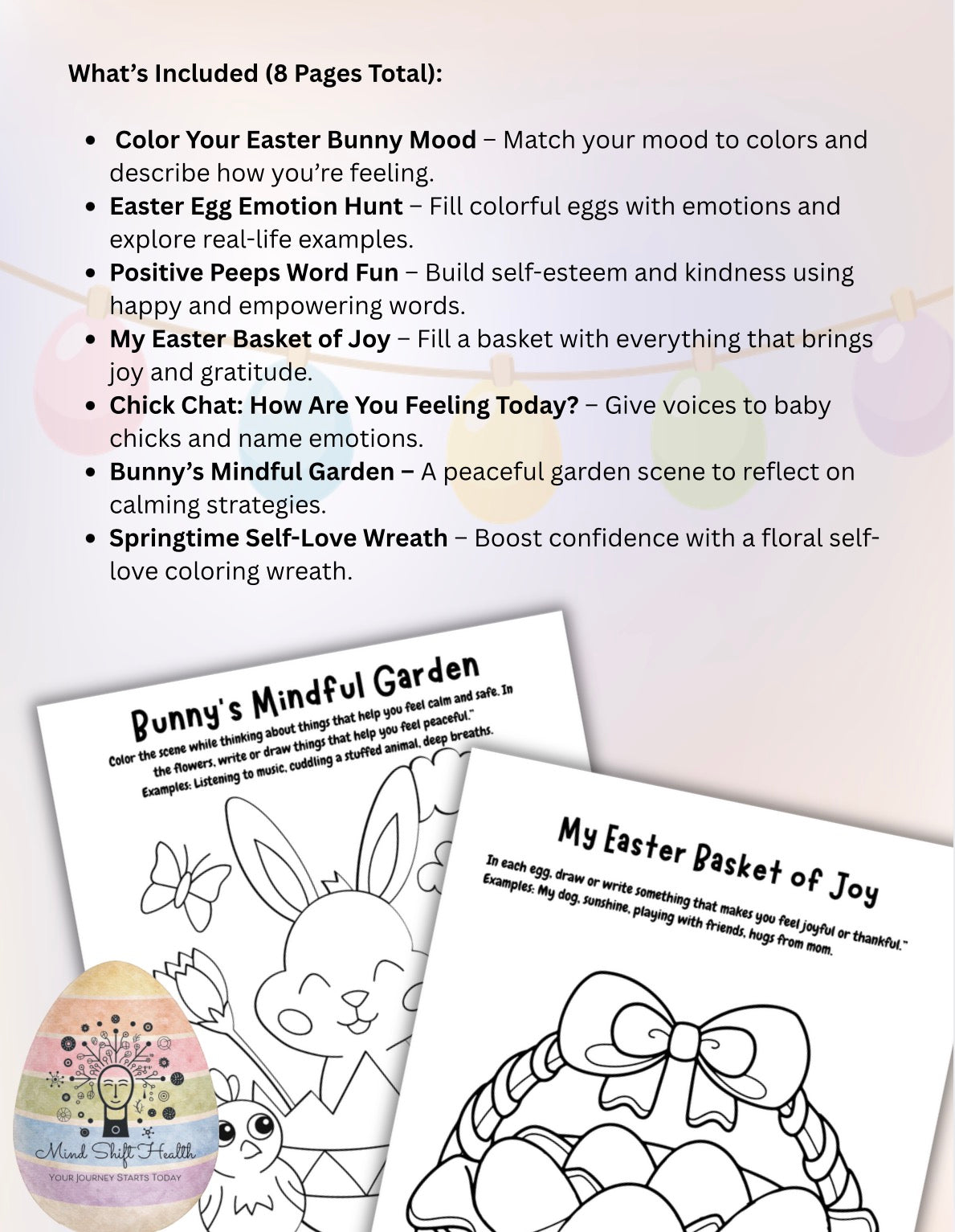 Easter Mental Health Coloring Pages: Kids Emotional Wellness (Printable)