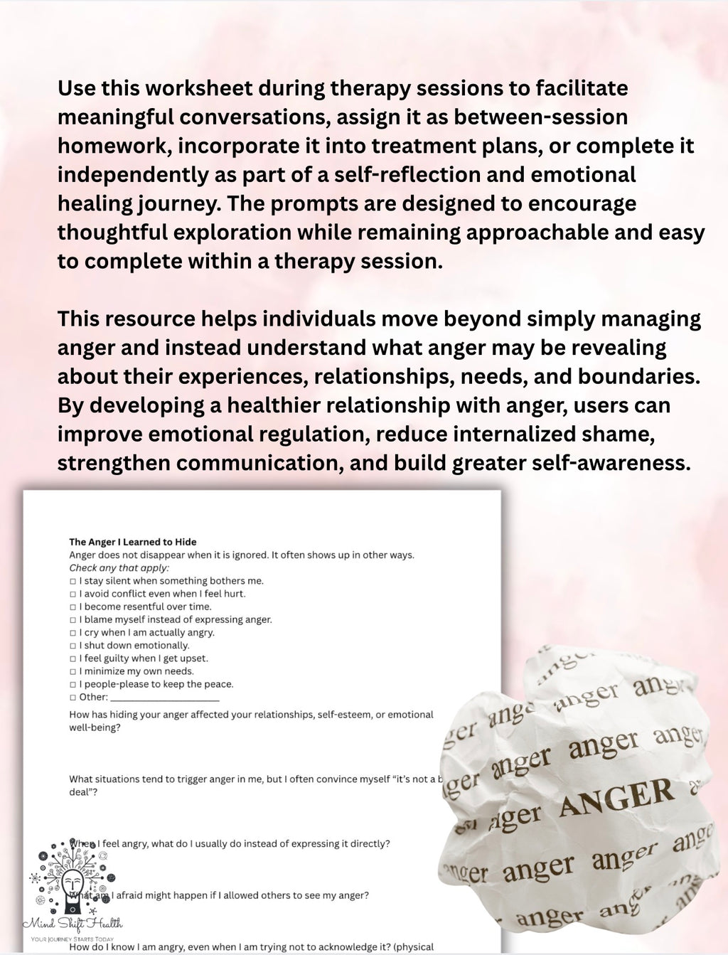 The Anger I Was Never Allowed to Feel Therapy Worksheet for Hidden Anger, Boundaries & Emotional Healing