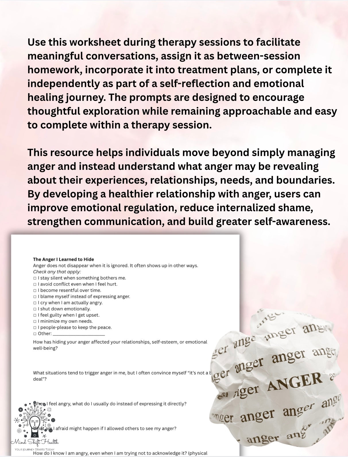 The Anger I Was Never Allowed to Feel Therapy Worksheet for Hidden Anger, Boundaries & Emotional Healing