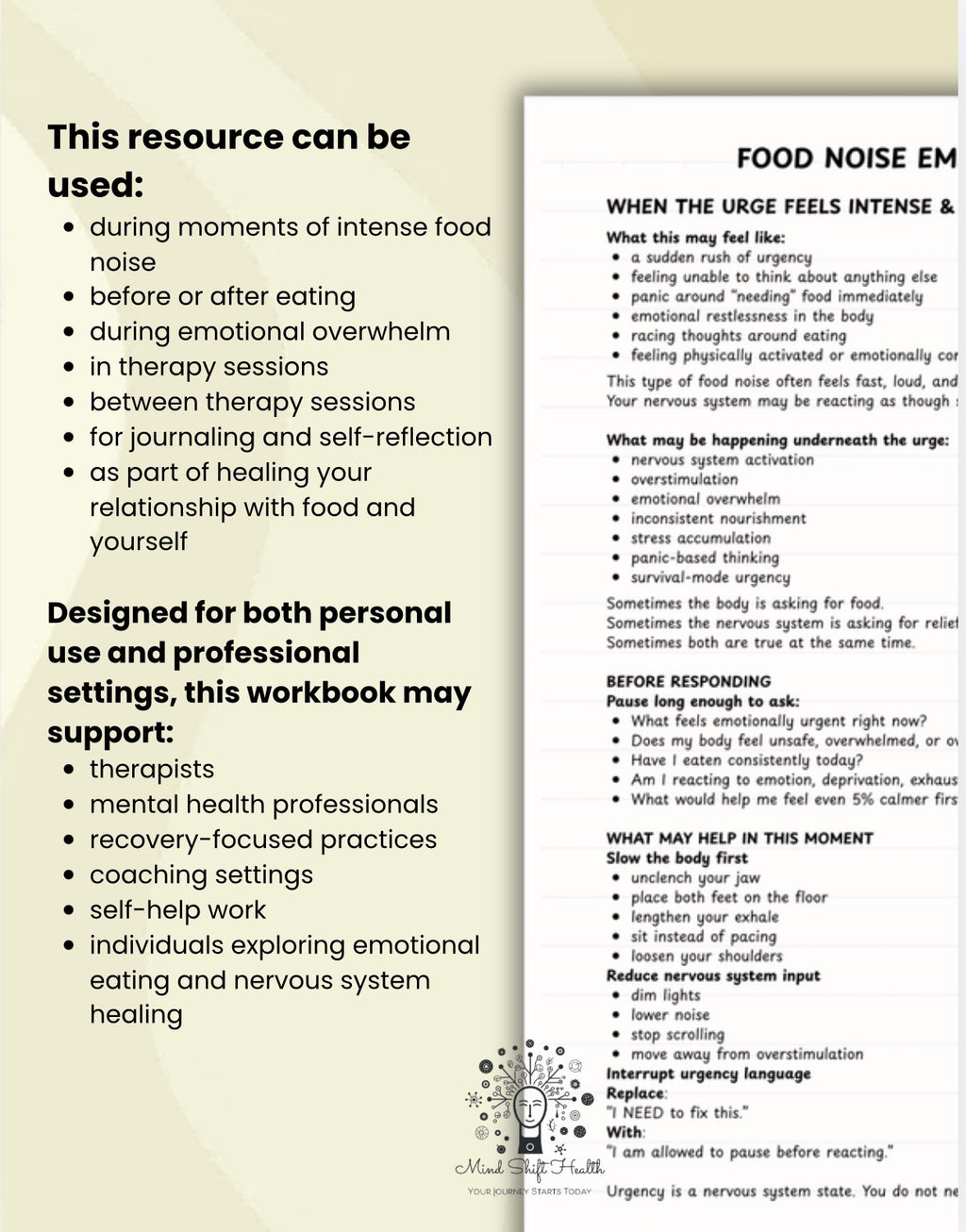 Food Noise & Emotional Eating Workbook Binge Eating Urges & Nervous System Regulation CBT Guide (Printable PDF)