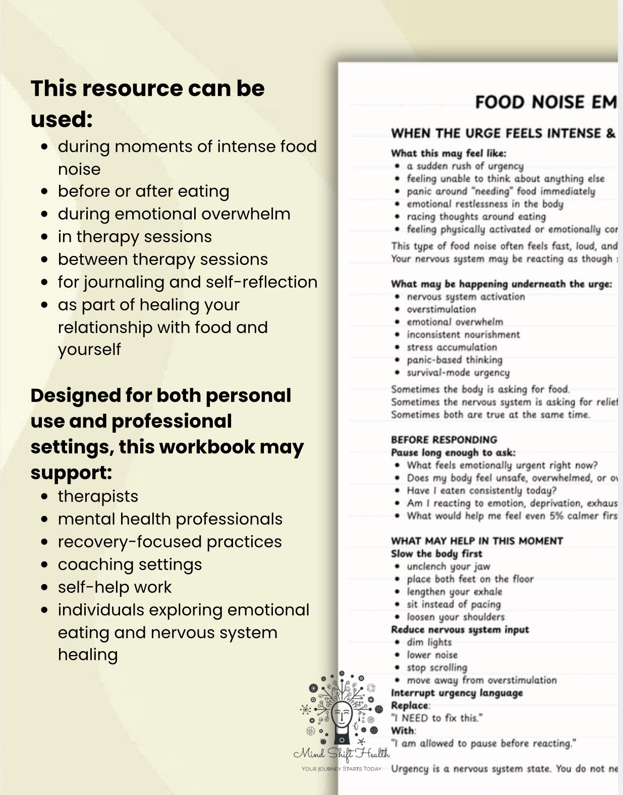 Food Noise & Emotional Eating Workbook Binge Eating Urges & Nervous System Regulation CBT Guide (Printable PDF)