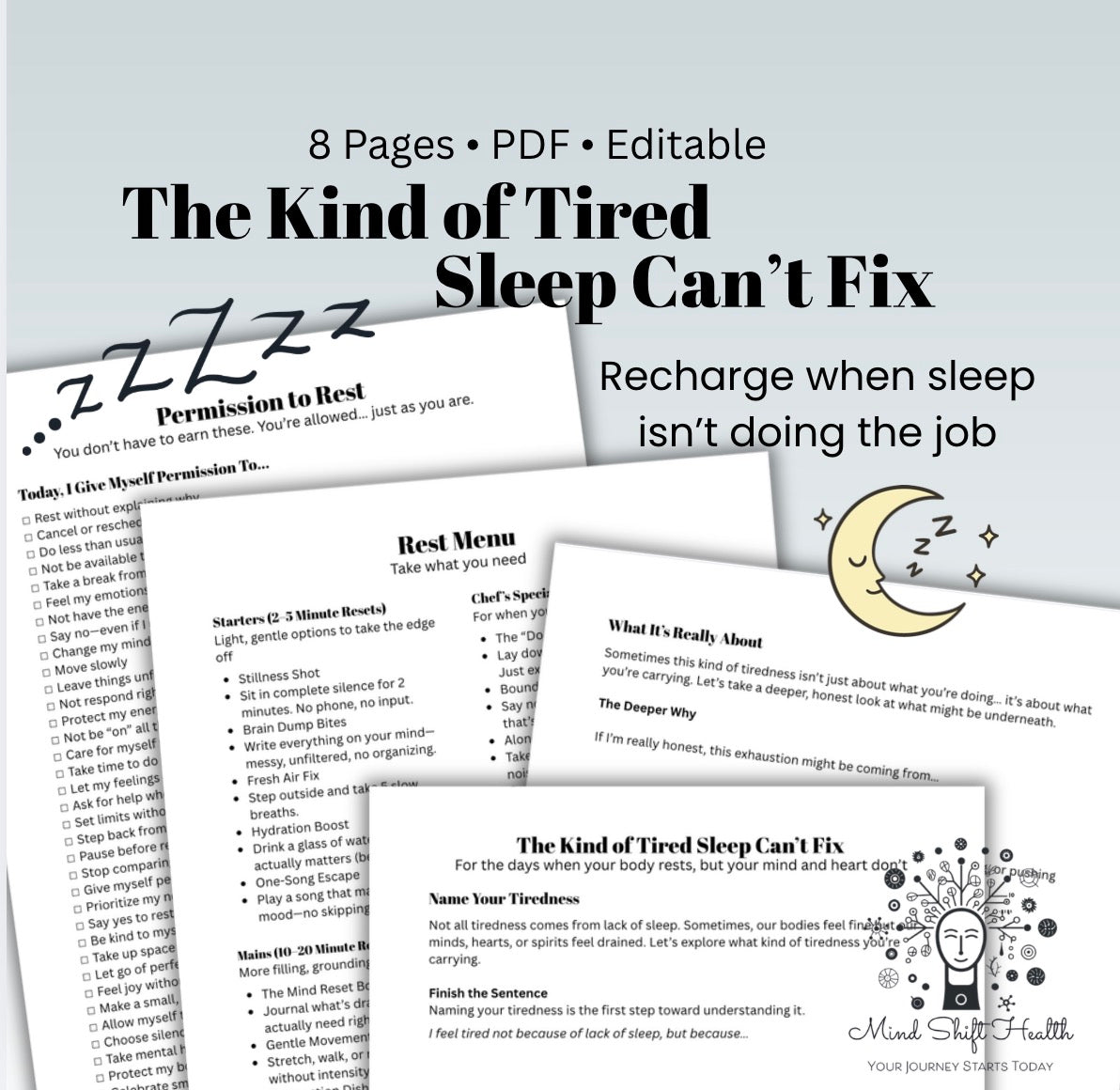 Burnout Rest & Nervous System Regulation Toolkit Permission to Rest Worksheets for Deep Fatigue & Emotional Exhaustion (Printable PDF)