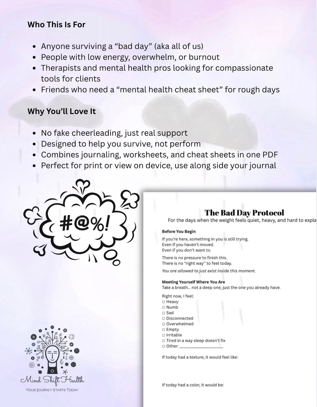 Bad Day Protocol Bundle, Self-Care Worksheets, Low Mood Support (PDF)