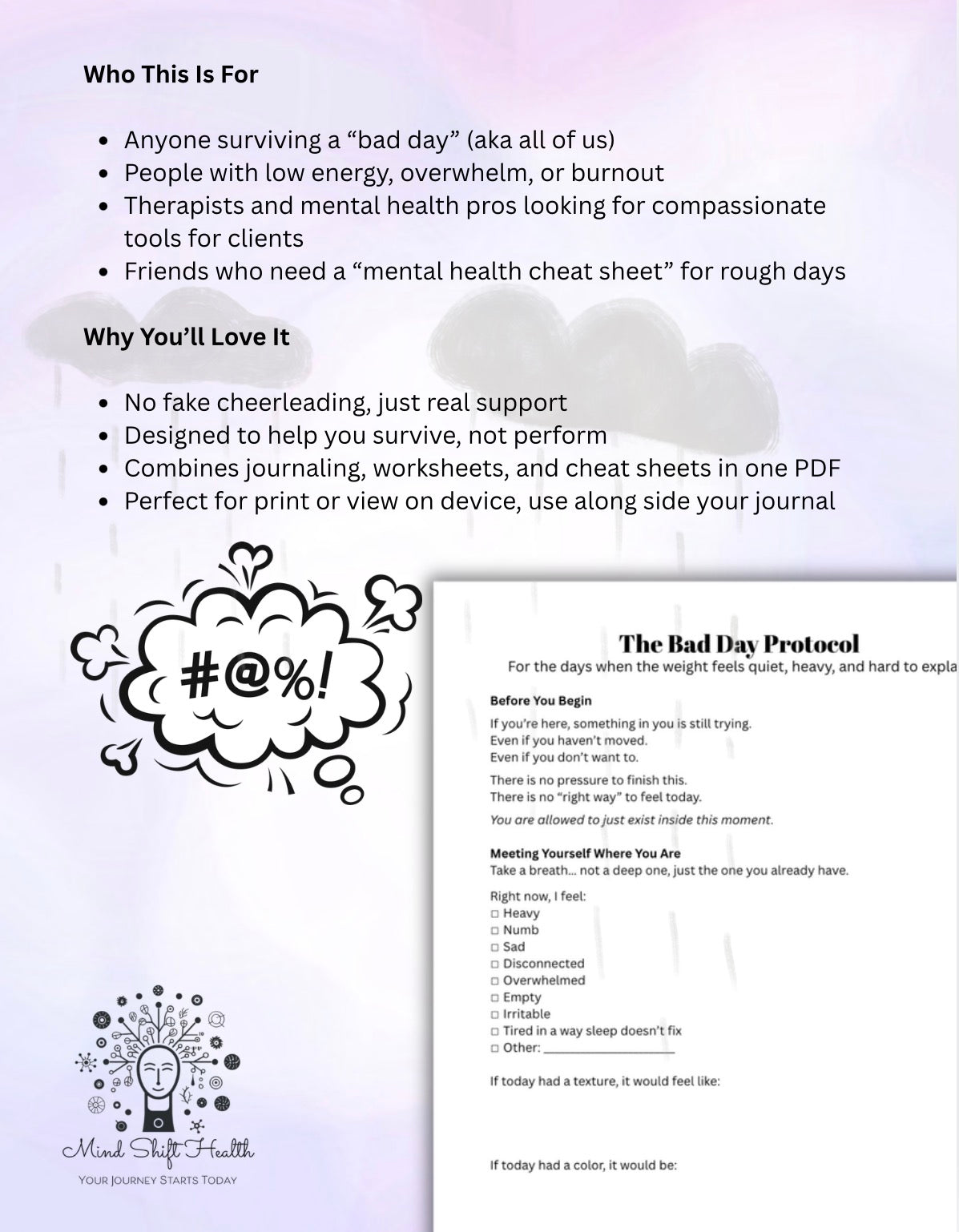 Bad Day Protocol Bundle, Self-Care Worksheets, Low Mood Support (PDF)
