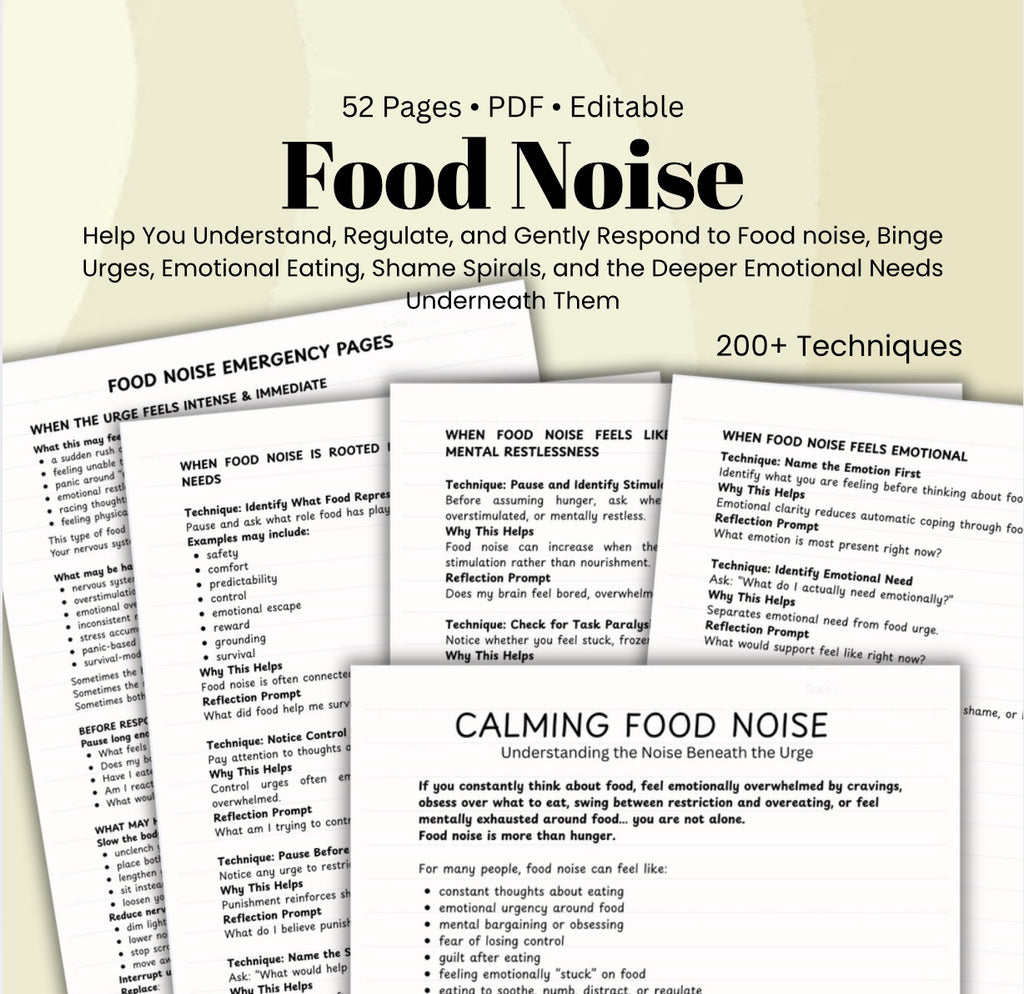 Food Noise & Emotional Eating Workbook Binge Eating Urges & Nervous System Regulation CBT Guide (Printable PDF)