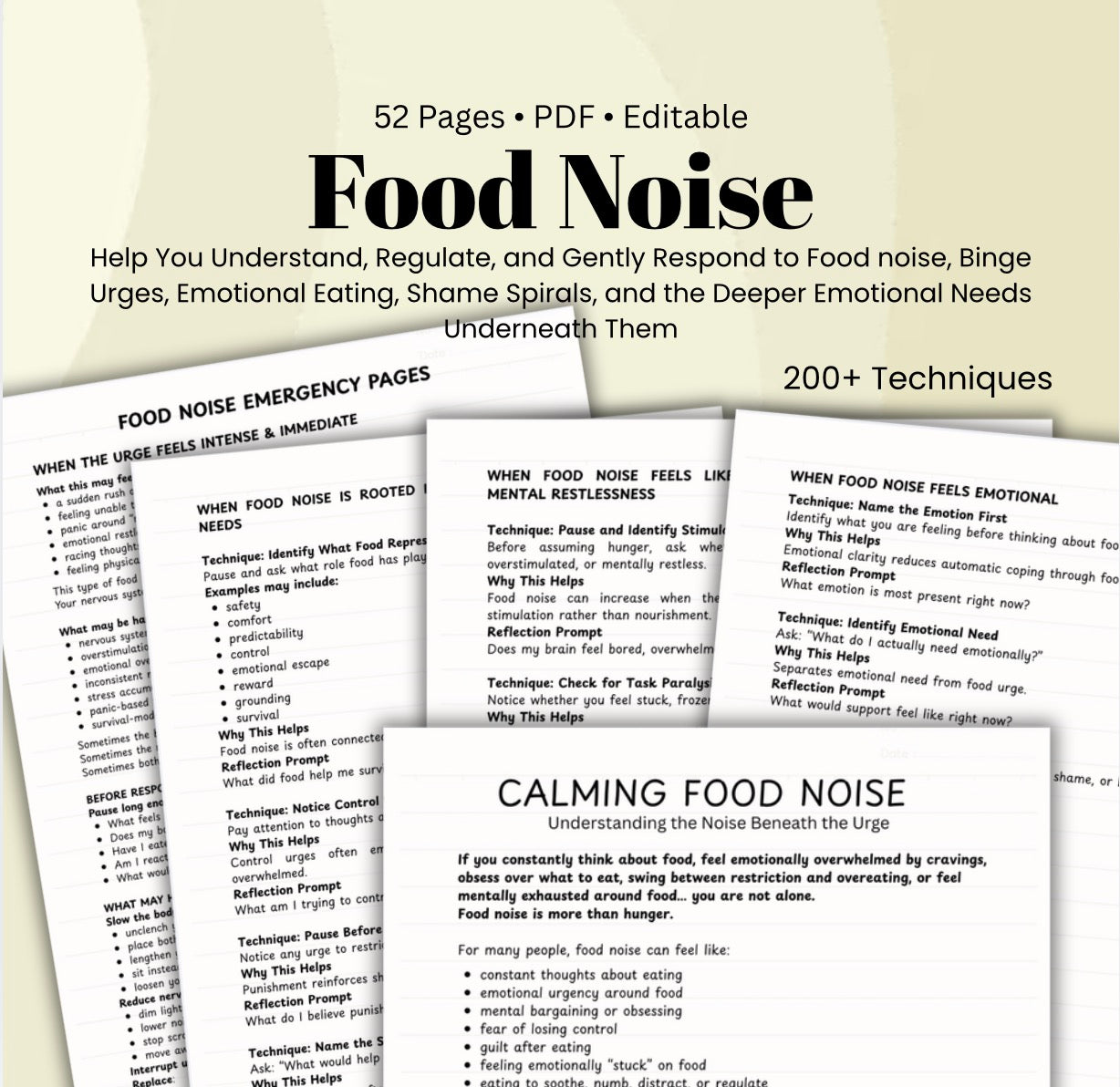 Food Noise & Emotional Eating Workbook Binge Eating Urges & Nervous System Regulation CBT Guide (Printable PDF)