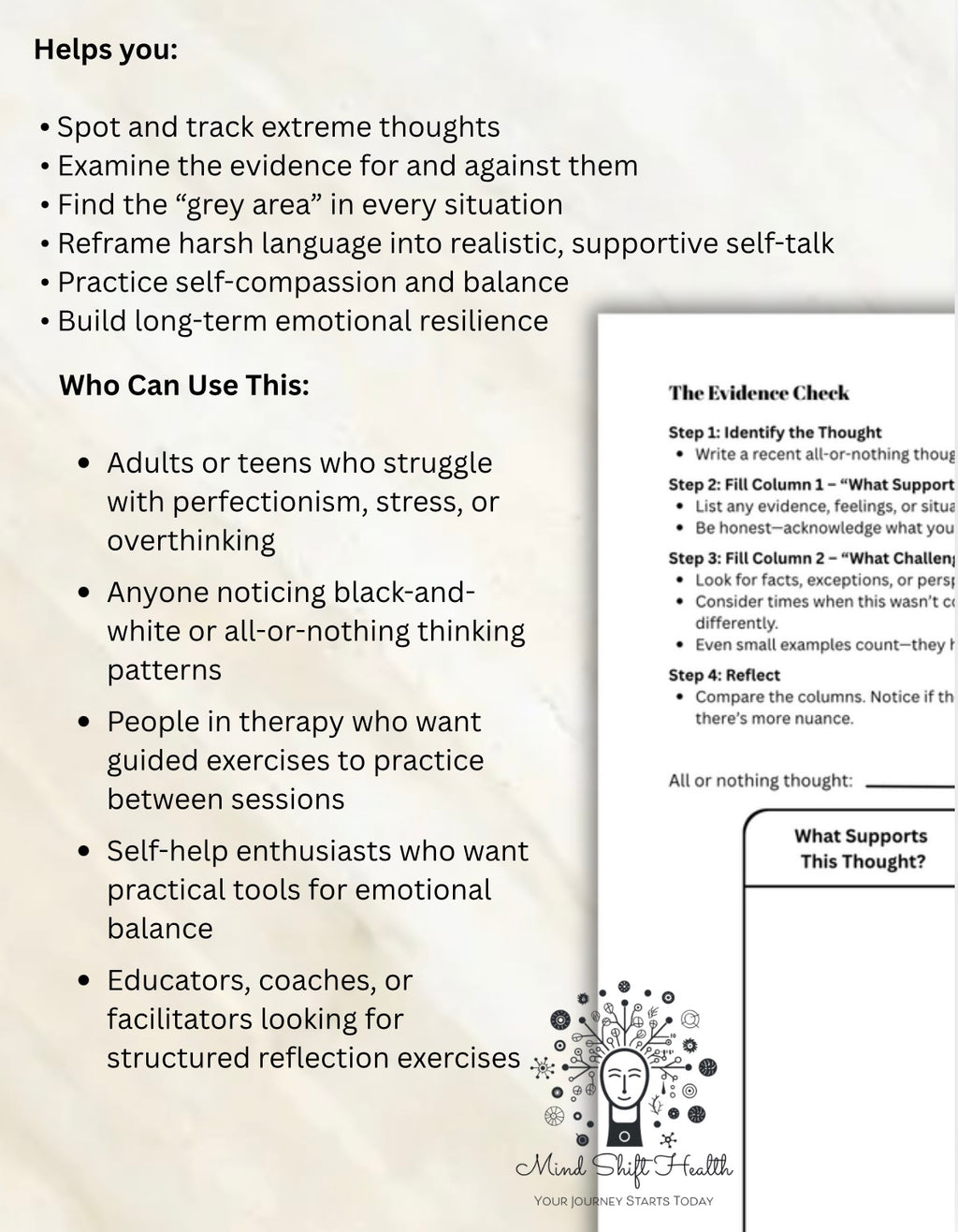 All-or-Nothing Thinking Worksheets PDF CBT Exercises to Reframe Thoughts & Build Self-Compassion