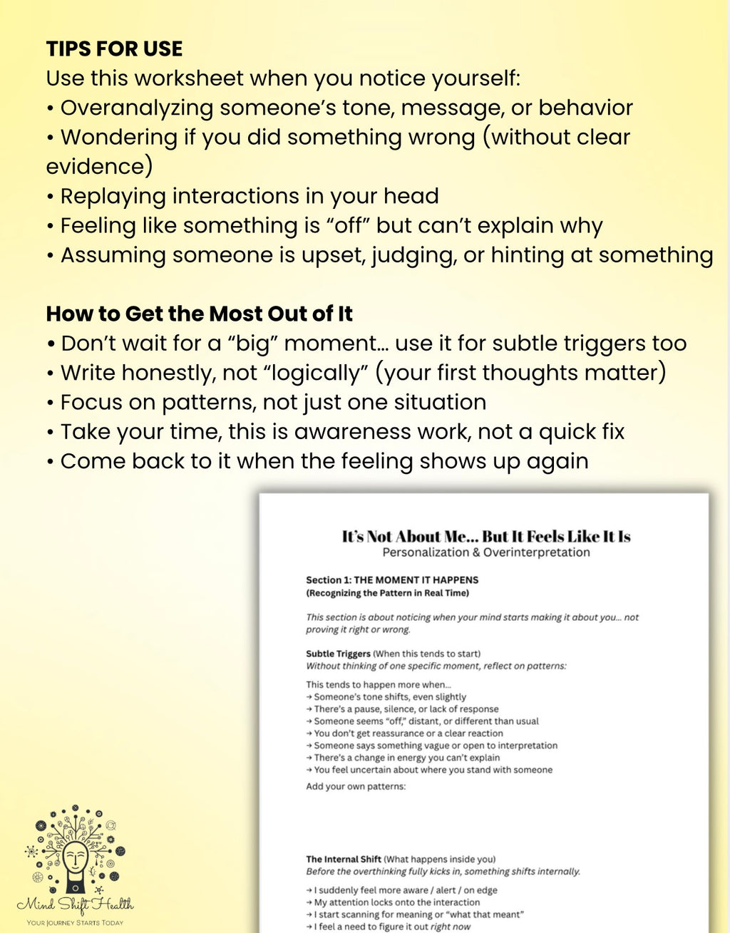 It’s Not About Me Worksheet Overthinking & Personalization CBT Printable